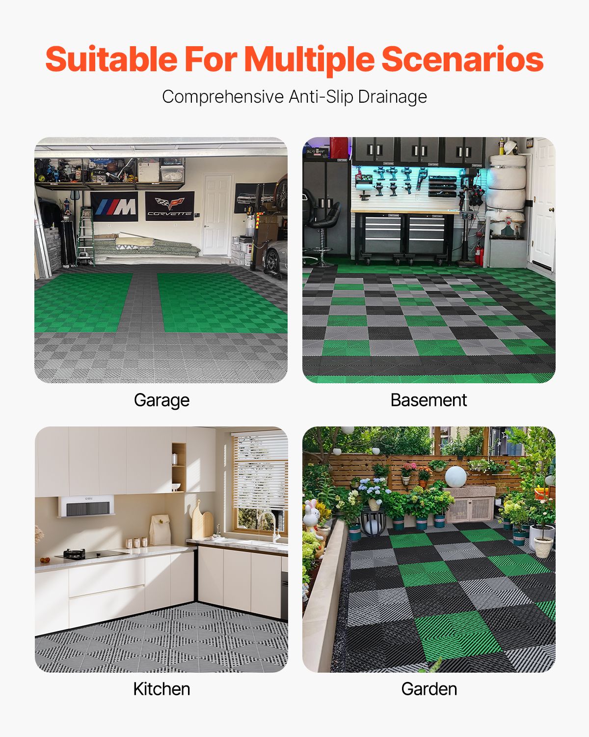 Interlocking Drainage Mat, 12' x 12' Modular Interlocking Cushion, 12 Pcs Splicing Drainage Mats, Non-Slip Gray PP Drainage Floor Tile and Shower Mat, for Garage, Garden, Kitchen & Outdoor