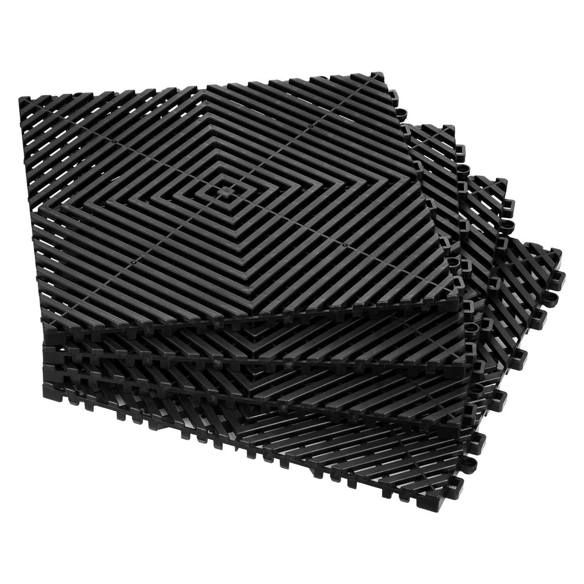 Interlocking Drainage Mat, 12' x 12' Modular Interlocking Cushion, 24 Pcs Splicing Drainage Mats, Non-Slip Black PP Drainage Floor Tile and Shower Mat, for Garage, Garden, Kitchen & Outdoor