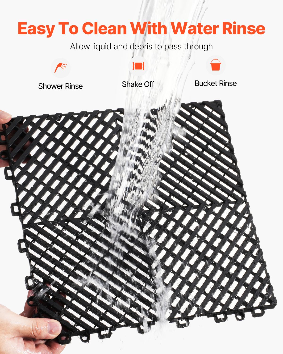 Interlocking Drainage Mat, 12' x 12' Modular Interlocking Cushion, 24 Pcs Splicing Drainage Mats, Non-Slip Black PP Drainage Floor Tile and Shower Mat, for Garage, Garden, Kitchen & Outdoor