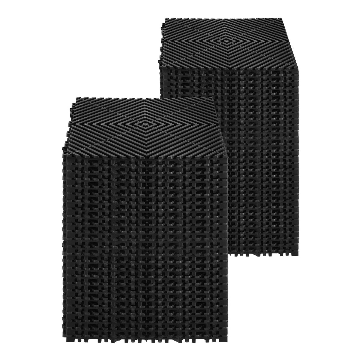 Interlocking Drainage Mat, 12' x 12' Modular Interlocking Cushion, 24 Pcs Splicing Drainage Mats, Non-Slip Black PP Drainage Floor Tile and Shower Mat, for Garage, Garden, Kitchen & Outdoor