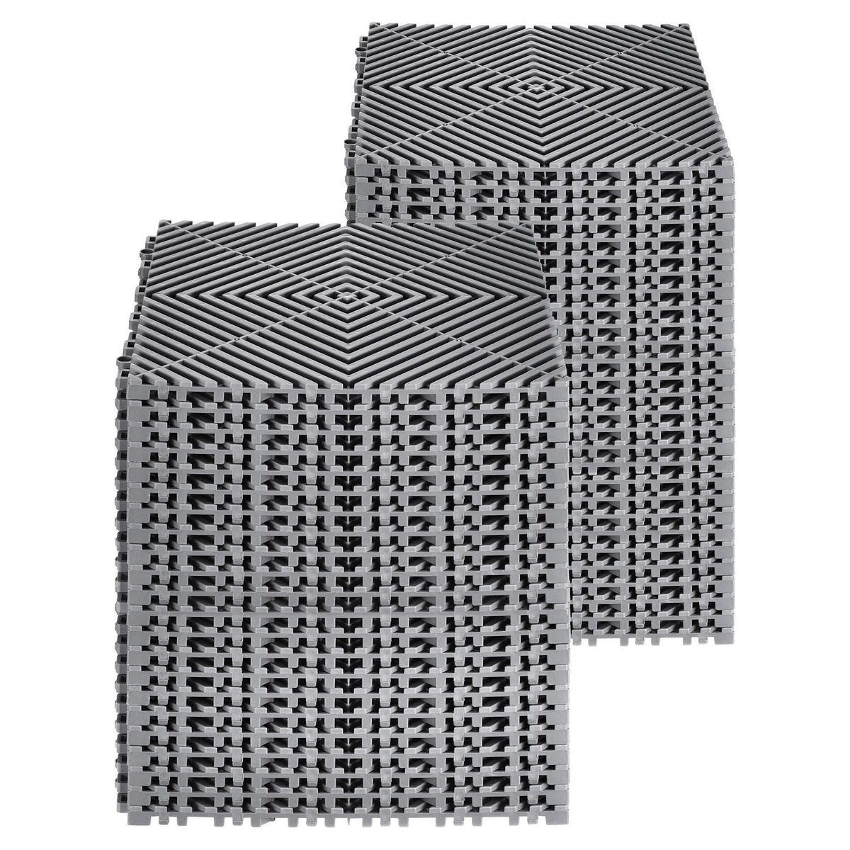 Interlocking Drainage Mat, 12' x 12' Modular Interlocking Cushion, 55 Pcs Splicing Drainage Mats, Non-Slip Gray PP Drainage Floor Tile and Shower Mat, for Garage, Garden, Kitchen & Outdoor