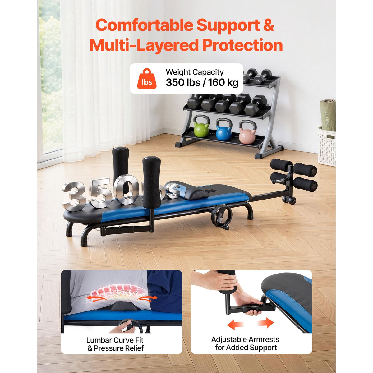 Inversion Table, 350 lbs Capacity Heavy Duty Back Inverter Stretcher, Inverted Table with Stable Structure, Adjustable Armrests, Decompression Tables for Shoulders, Neck, Back, Knees