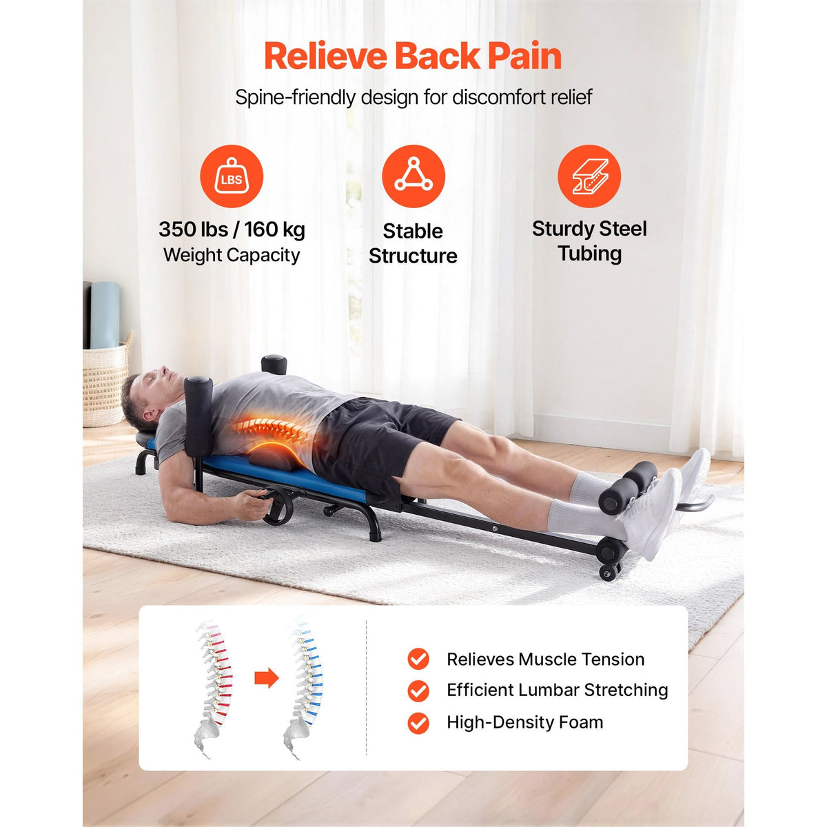 Inversion Table, 350 lbs Capacity Heavy Duty Back Inverter Stretcher, Inverted Table with Stable Structure, Adjustable Armrests, Decompression Tables for Shoulders, Neck, Back, Knees