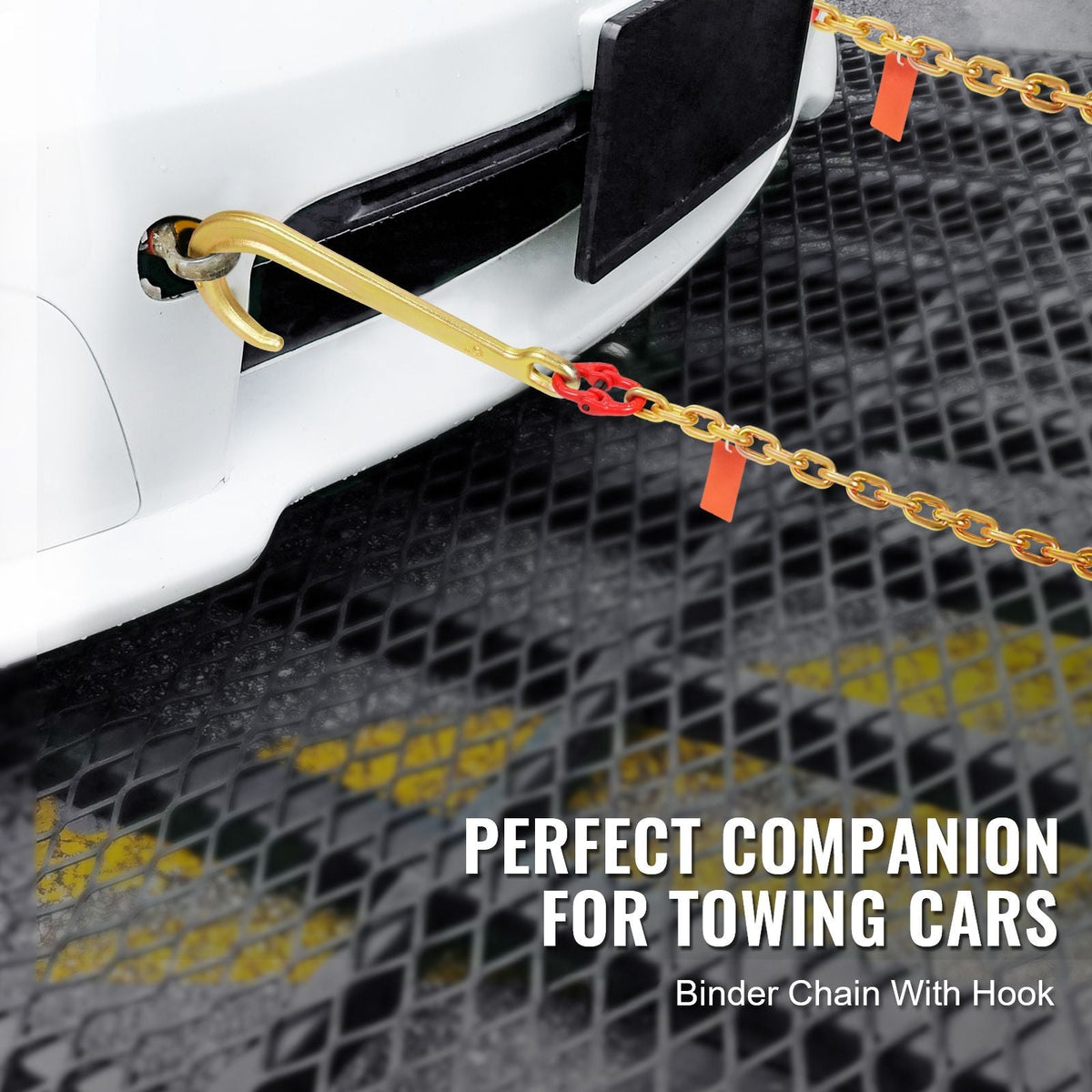 J Hook Chain, 2PCS 5/16" x 6' G80 15" Long Shank J Hook Tow Chain with RTJ Cluster Hook & Grab Hook, 5400 lbs Working Load, Heavy Duty Transport Truck Chain for Wrecker Recovery Trailer Towing