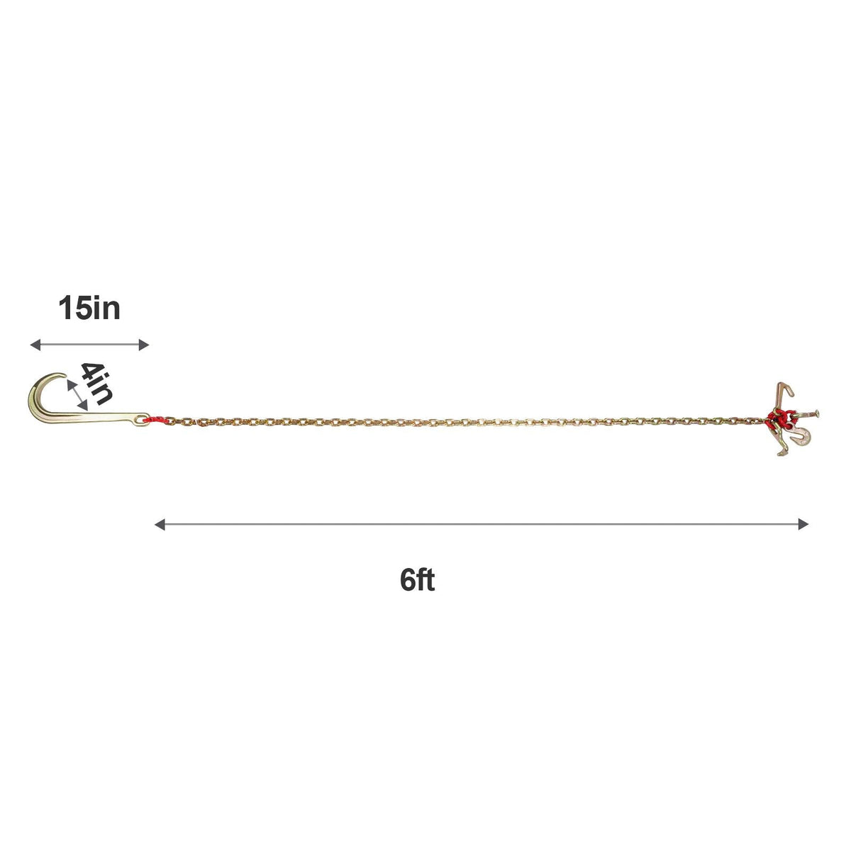 J Hook Chain, 5/16" x 6' G80 15" Long Shank J Hook Tow Chain with RTJ Cluster Hook & Grab Hook, 5400 lbs Safe Working Load, Heavy Duty Transport Truck Chain for Wrecker Recovery Trailer Towing