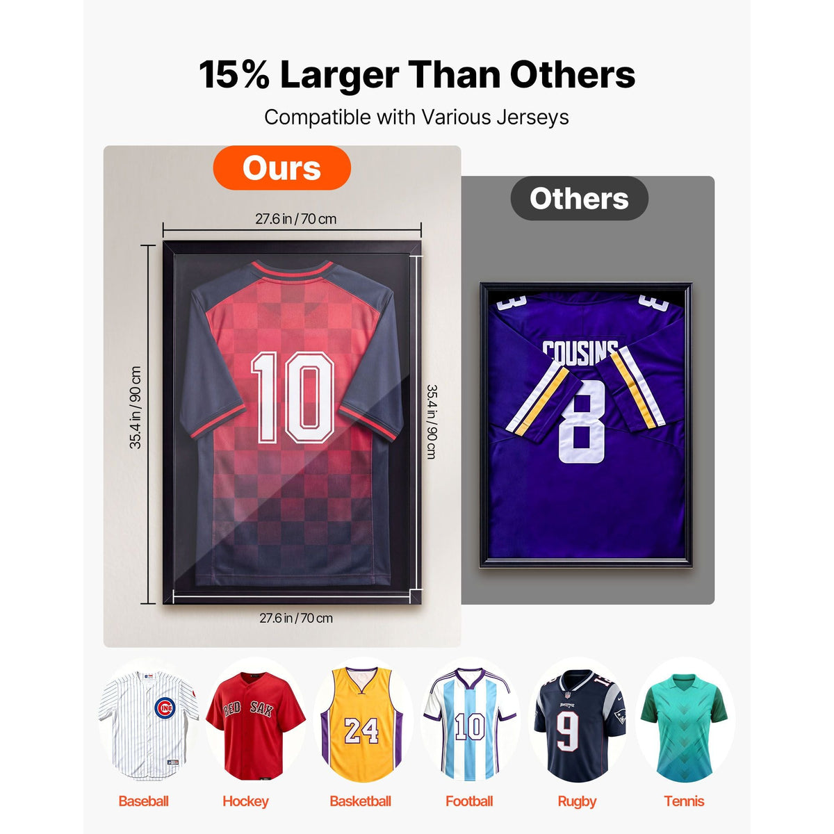Jersey Frame Display Case, 35.4 x 27.6 x 1.5 in, Lockable Wooden Sport Jersey Shadow Box with 98% UV Protection PC Panel and Hanger, for Baseball Basketball Football Hockey Shirt and Uniform