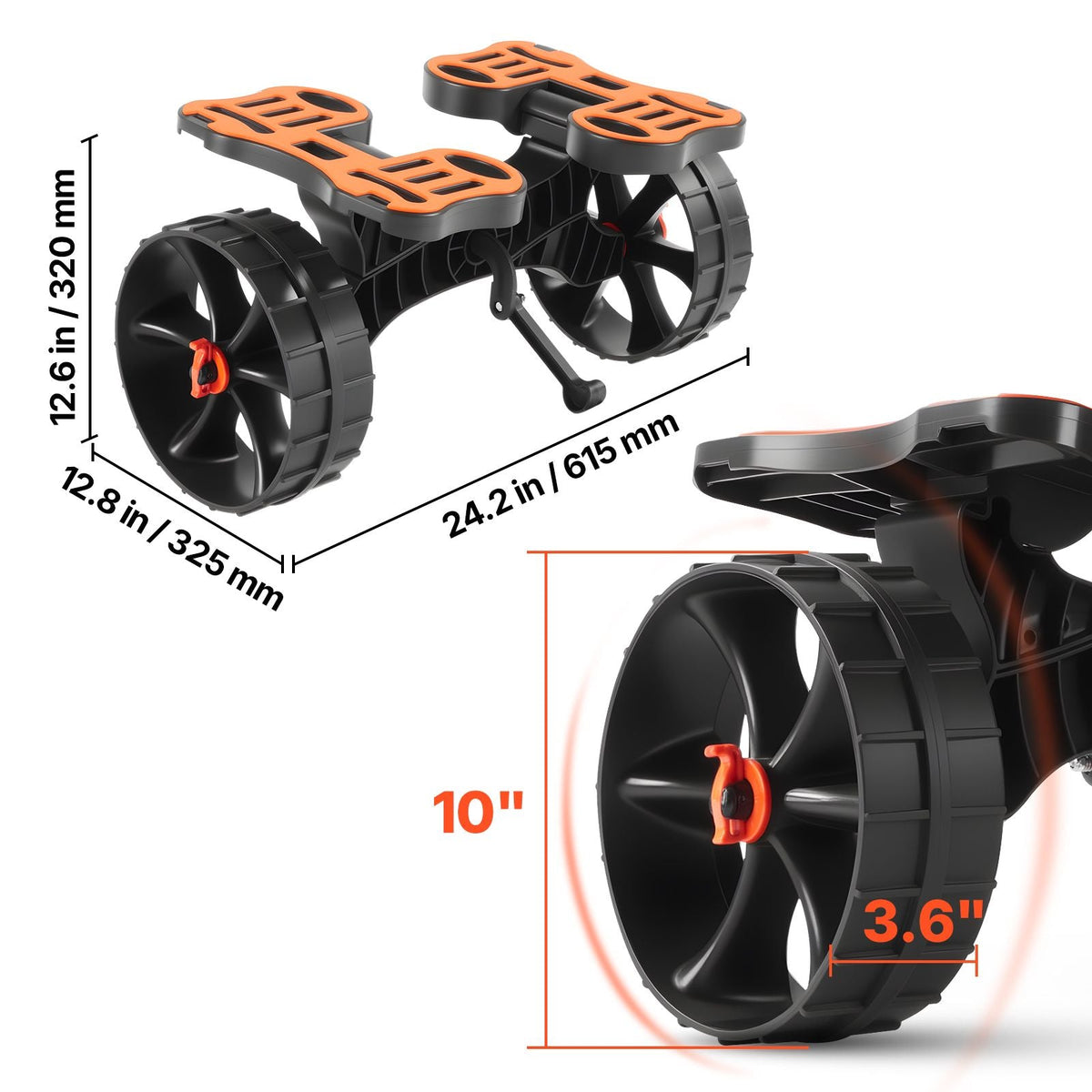 Kayak Cart, 300 lbs Load Capacity, Foldable Kayak Trolley with 10-inch Solid Rubber Tires & 1 Ratchet Strap, Paddle Board Trolley for Carrying Kayaks, Canoes, Paddleboards, Float Mats, Jon Boats