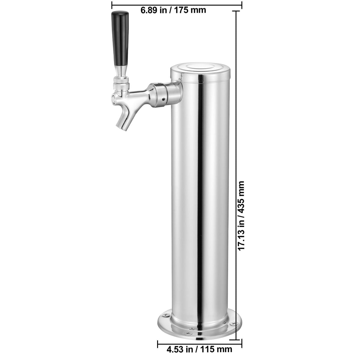 Kegerator Tower Kit, Single Tap Beer Conversion Kit, Stainless Steel Keg Beer Tower Dispenser with Dual Gauge CGA320 Regulator & D-System Keg Coupler, Self-Closing Spring for Party Bar Home