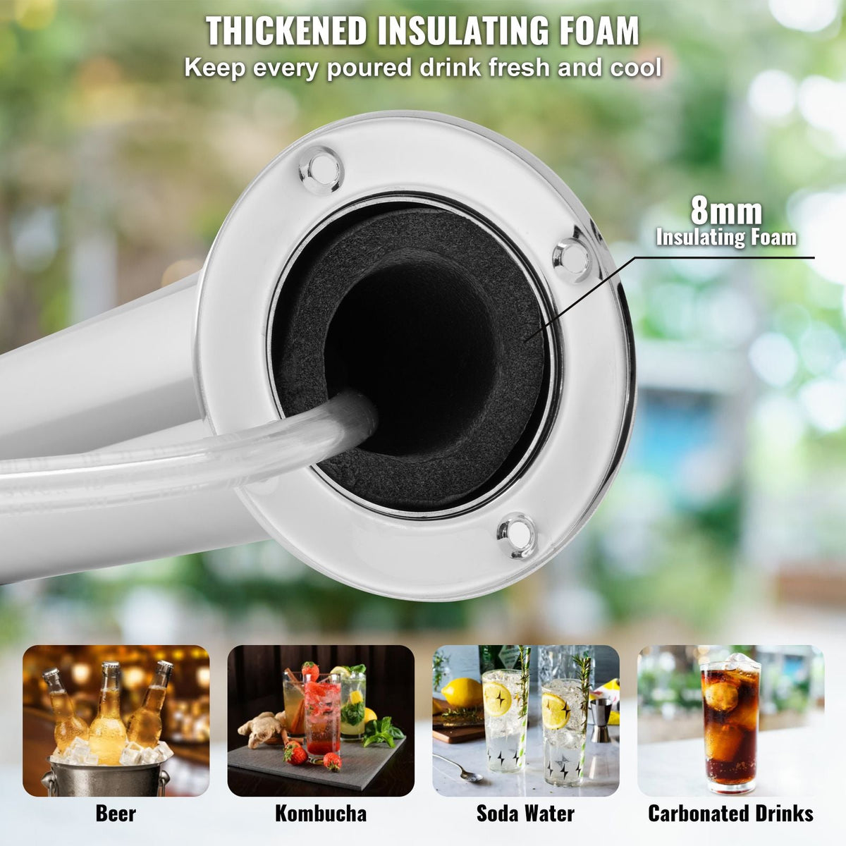 Kegerator Tower Kit, Single Tap Beer Conversion Kit, Stainless Steel Keg Beer Tower Dispenser with Dual Gauge CGA320 Regulator & D-System Keg Coupler, Self-Closing Spring for Party Bar Home