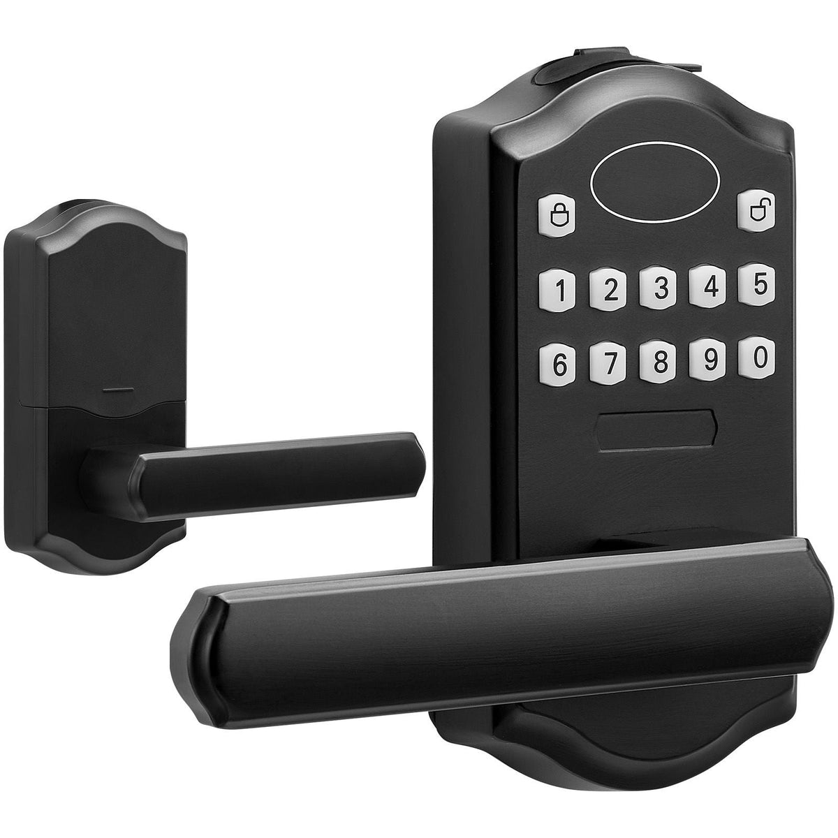 Keyless Entry Door Lock, Electronic Keypad Entry Lever, Password and Key Unlock Combination Door Lock, Auto-Locking Keypad Door Lock with Deadbolt for Front Door, Matte Black, 5.63 x 2.76 in