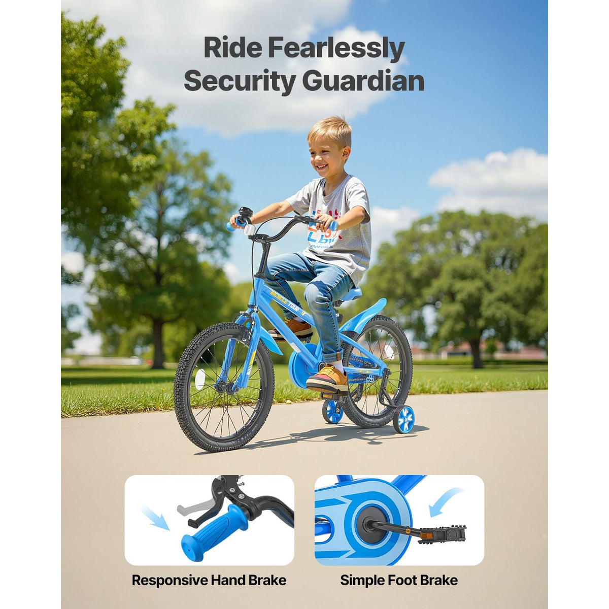 Kids Bike, 18 Inches BMX Style Children Bicycle, Rider Height 3.61 ft - 4.59 ft, Training Wheels Included, Sturdy and Easy to Assemble, Toddler Bike for Boys & Girls Learning to Ride, Blue