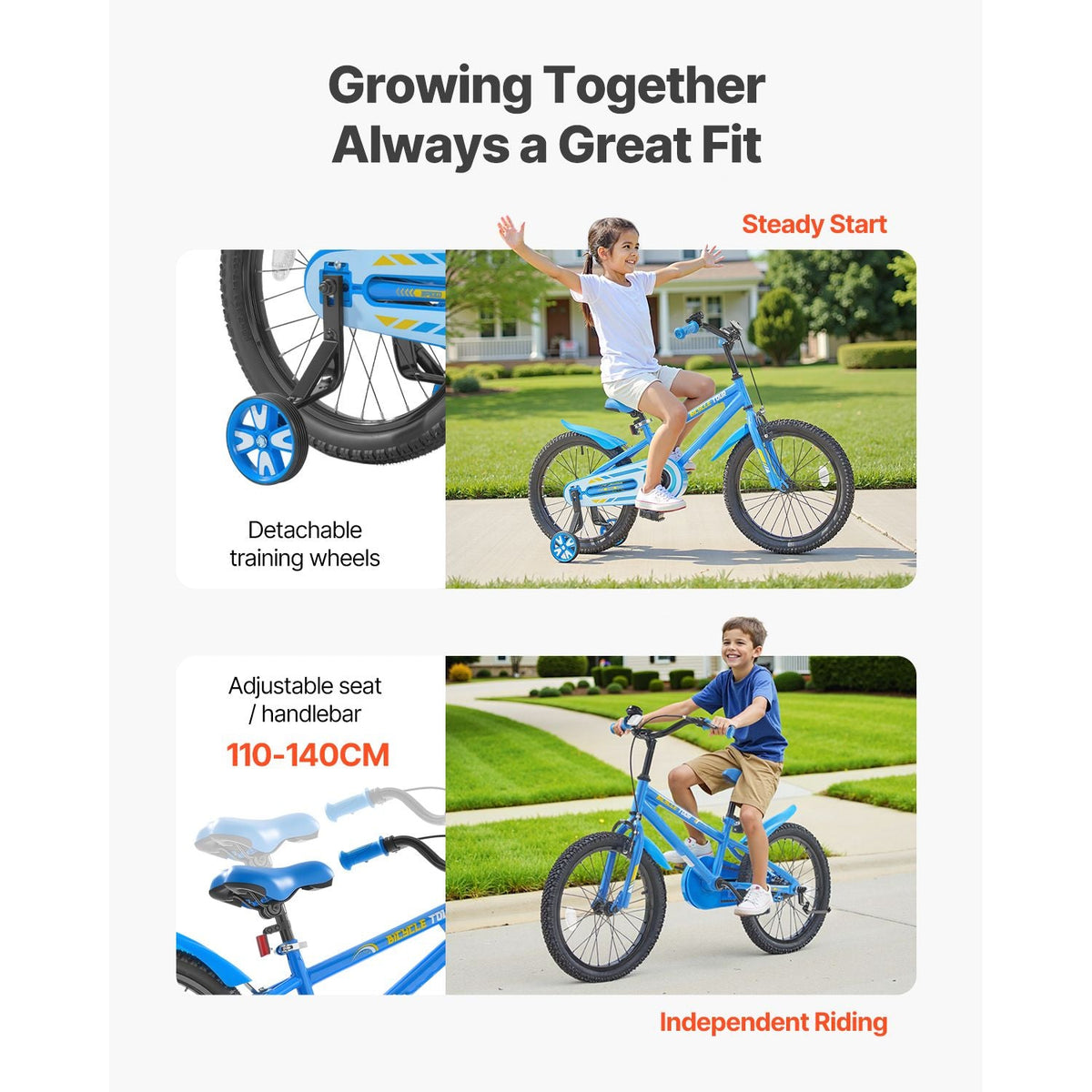 Kids Bike, 18 Inches BMX Style Children Bicycle, Rider Height 3.61 ft - 4.59 ft, Training Wheels Included, Sturdy and Easy to Assemble, Toddler Bike for Boys & Girls Learning to Ride, Blue