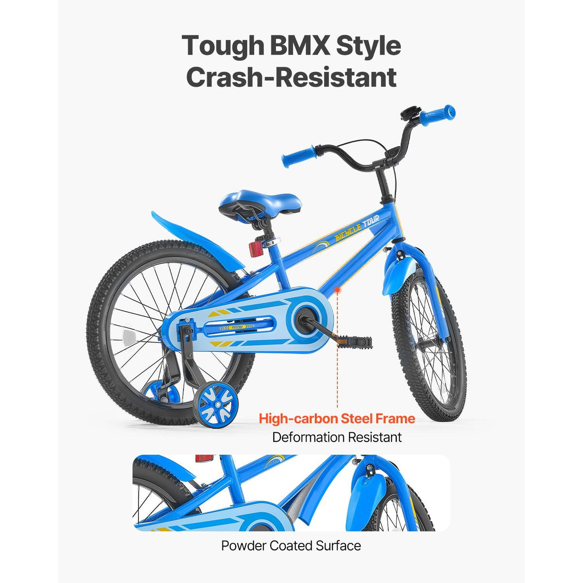 Kids Bike, 18 Inches BMX Style Children Bicycle, Rider Height 3.61 ft - 4.59 ft, Training Wheels Included, Sturdy and Easy to Assemble, Toddler Bike for Boys & Girls Learning to Ride, Blue