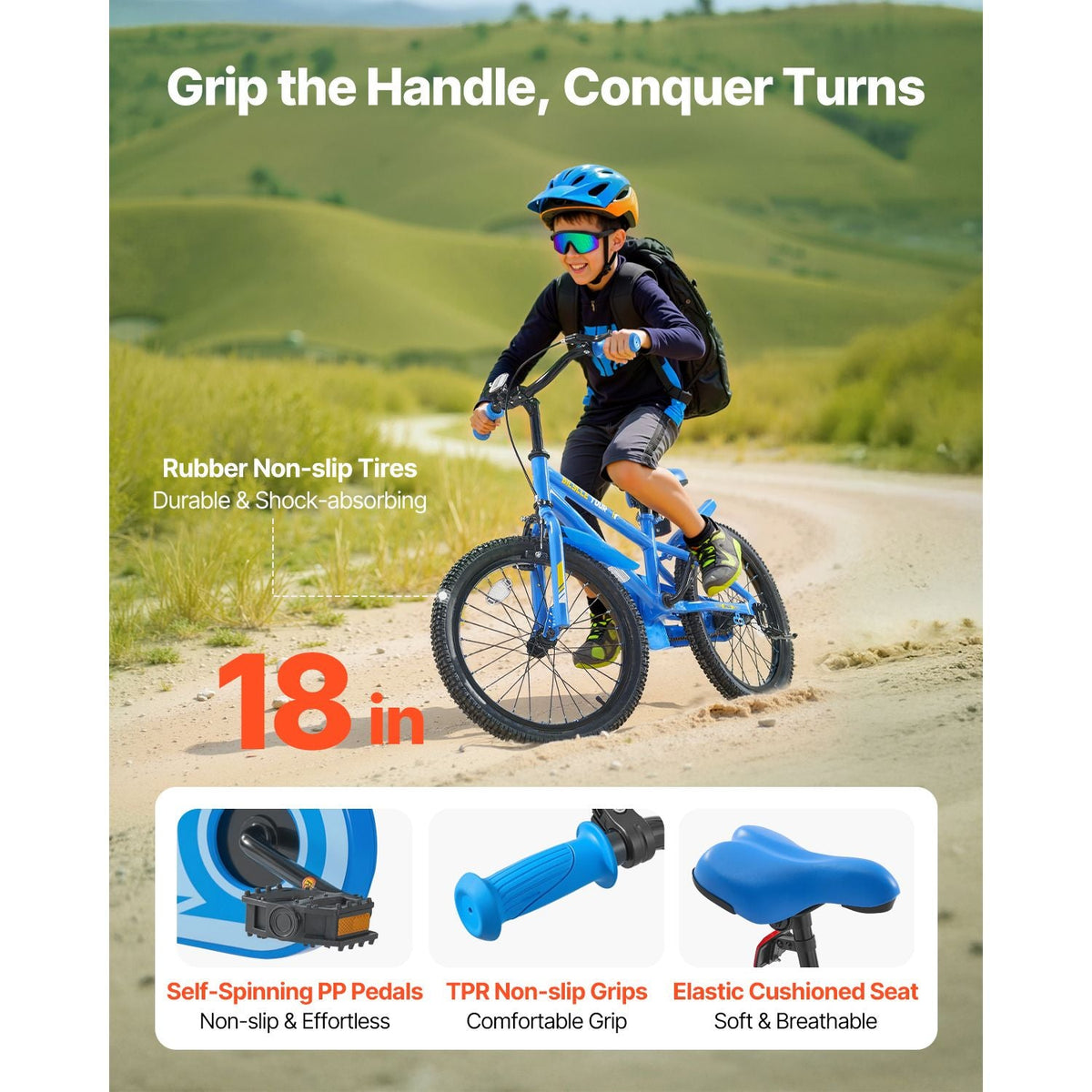 Kids Bike, 18 Inches BMX Style Children Bicycle, Rider Height 3.61 ft - 4.59 ft, Training Wheels Included, Sturdy and Easy to Assemble, Toddler Bike for Boys & Girls Learning to Ride, Blue