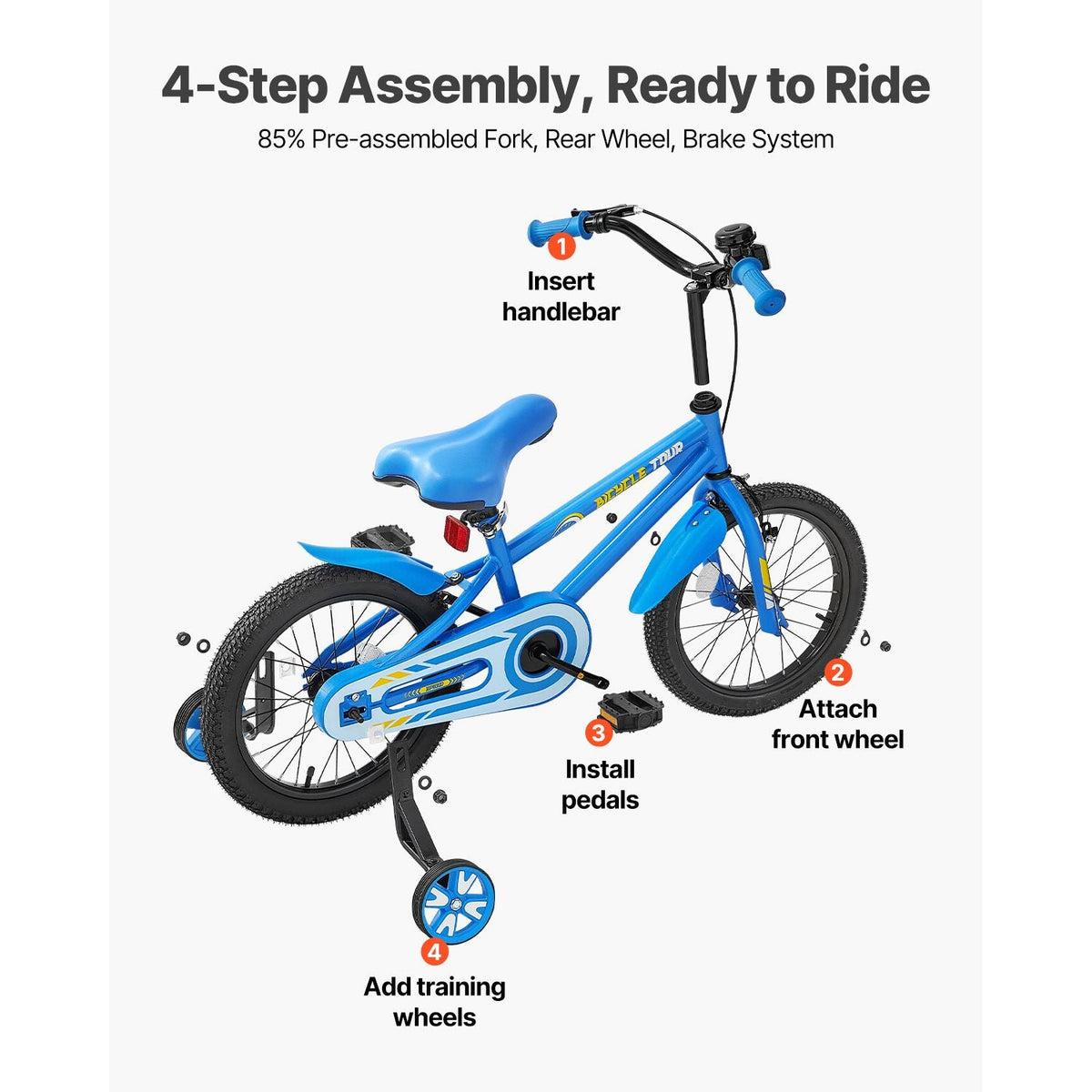 Kids Bike, 18 Inches BMX Style Children Bicycle, Rider Height 3.61 ft - 4.59 ft, Training Wheels Included, Sturdy and Easy to Assemble, Toddler Bike for Boys & Girls Learning to Ride, Blue