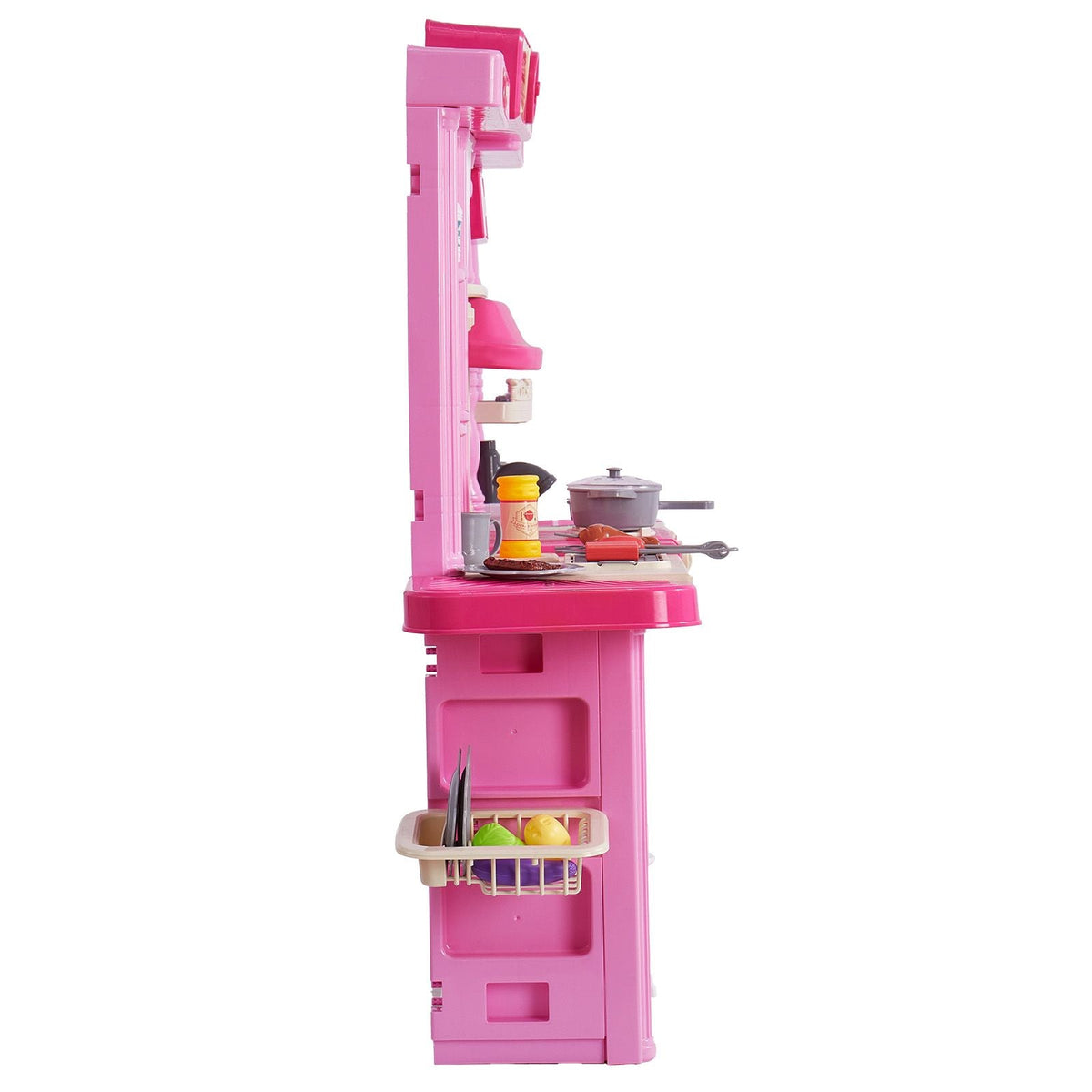 Kids Kitchen Playset, 3-in-1 Toddler Kitchen with Simulated Spray, Sounds and Lights, Play Kitchen Set with 74 PCS Cooking Accessory Set for Toddlers, Preschoolers, Children Ages 3-8, Pink