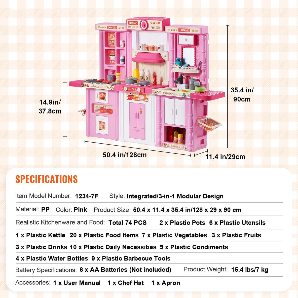 Kids Kitchen Playset, 3-in-1 Toddler Kitchen with Simulated Spray, Sounds and Lights, Play Kitchen Set with 74 PCS Cooking Accessory Set for Toddlers, Preschoolers, Children Ages 3-8, Pink