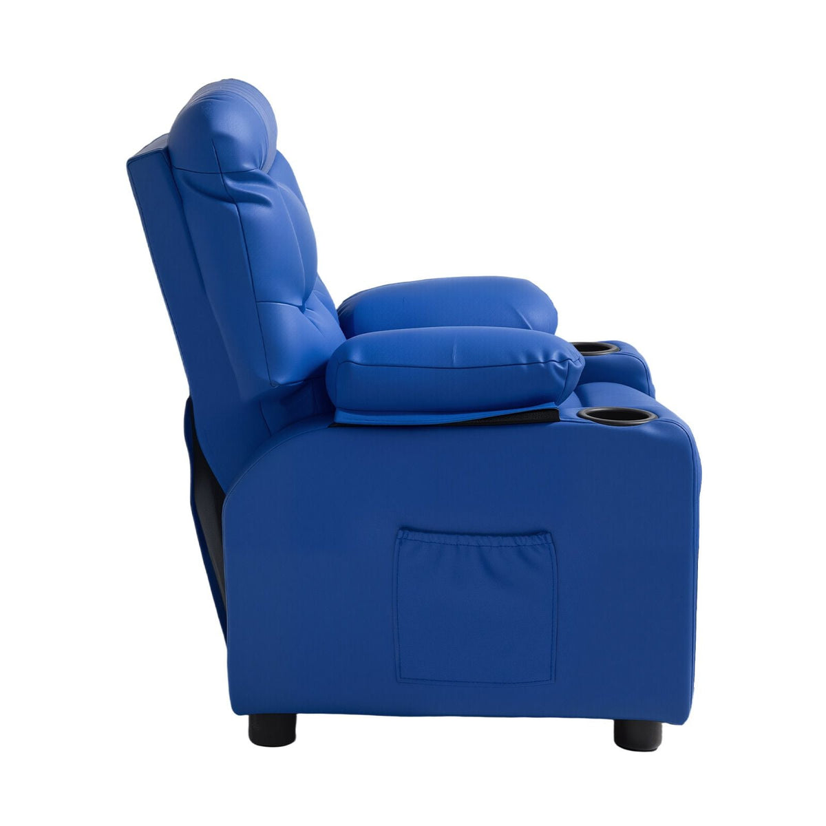Kids Reclining Chair, Toddler Recliner with Cup Holders and Pockets, 107° to 126° Adjustable Backrest, Easy-to-Clean PU Leather Recliner Couch with Footrest, for Boys & Girls, Children (Blue)