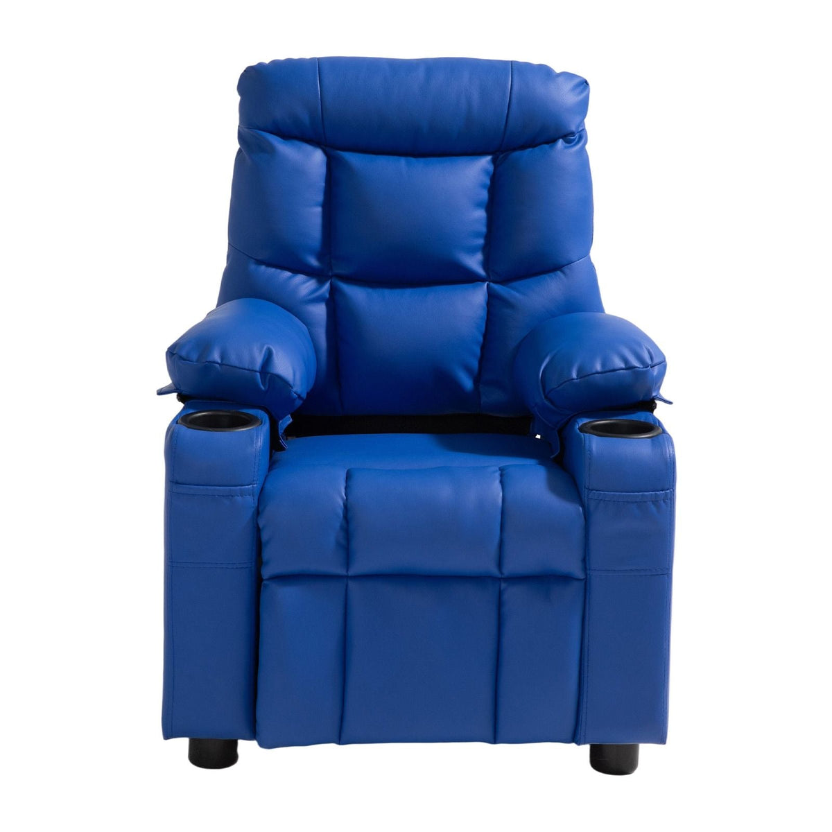 Kids Reclining Chair, Toddler Recliner with Cup Holders and Pockets, 107° to 126° Adjustable Backrest, Easy-to-Clean PU Leather Recliner Couch with Footrest, for Boys & Girls, Children (Blue)