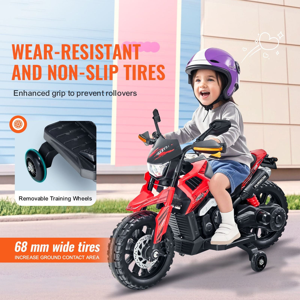 Kids Ride On Motorcycle, 12V Battery Powered Electric Motorcycle with Speed Up to 3mph, Detachable Training Wheels, Headlight, LED Light, Music, Bluetooth, Gift for Children Boys Girls Aged 3-4