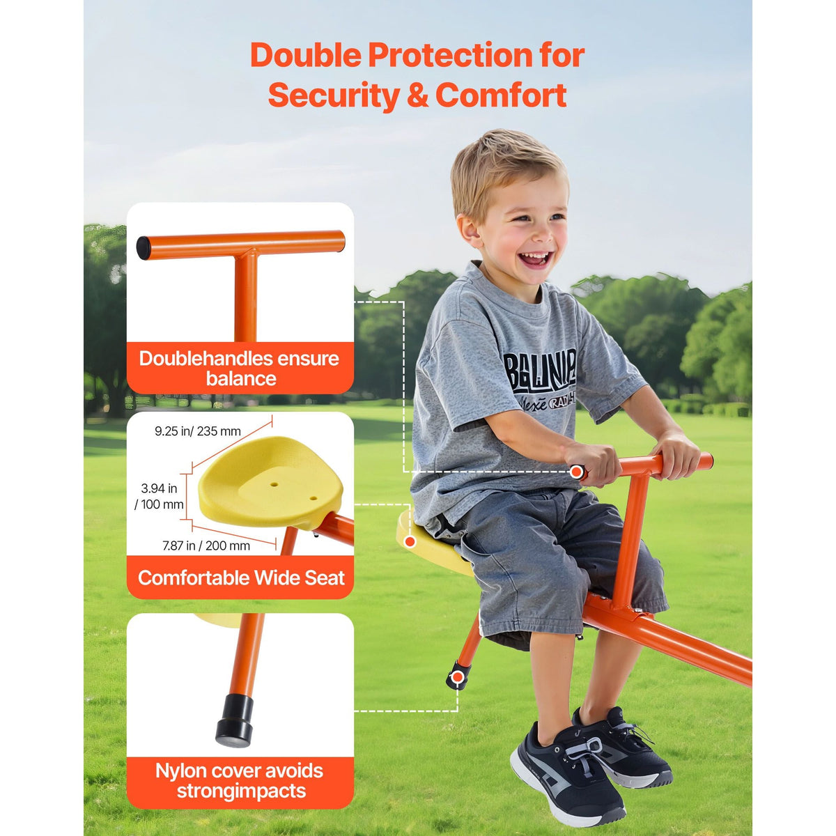 Kids Seesaw, 100 lbs Load Capacity per Seat, Sit and Spin Teeter Totter with 4-prong Support Legs, Kids Outdoor Playground Equipment, Swiveling 360 Degrees Rotating for Children Aged 3+
