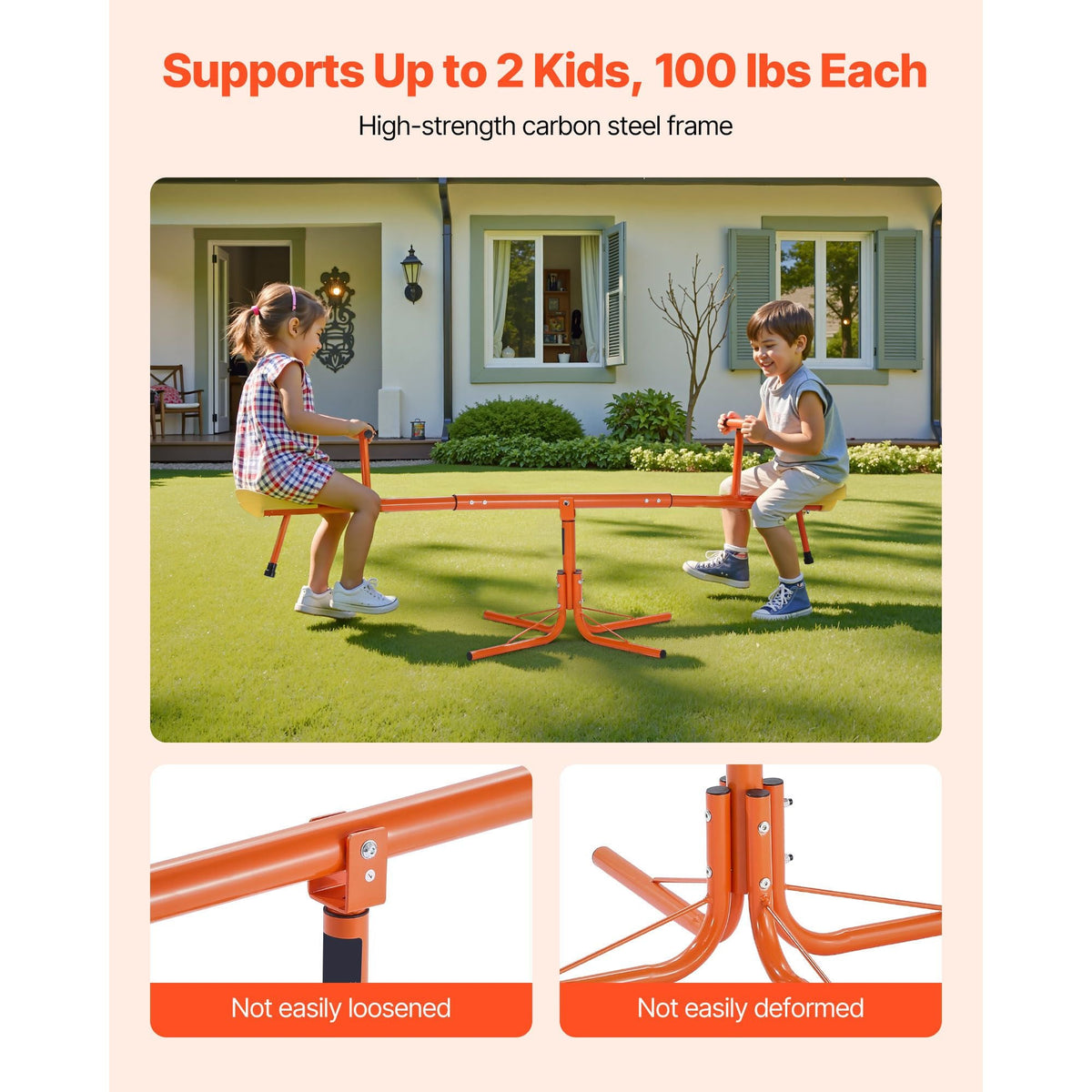 Kids Seesaw, 100 lbs Load Capacity per Seat, Sit and Spin Teeter Totter with 4-prong Support Legs, Kids Outdoor Playground Equipment, Swiveling 360 Degrees Rotating for Children Aged 3+