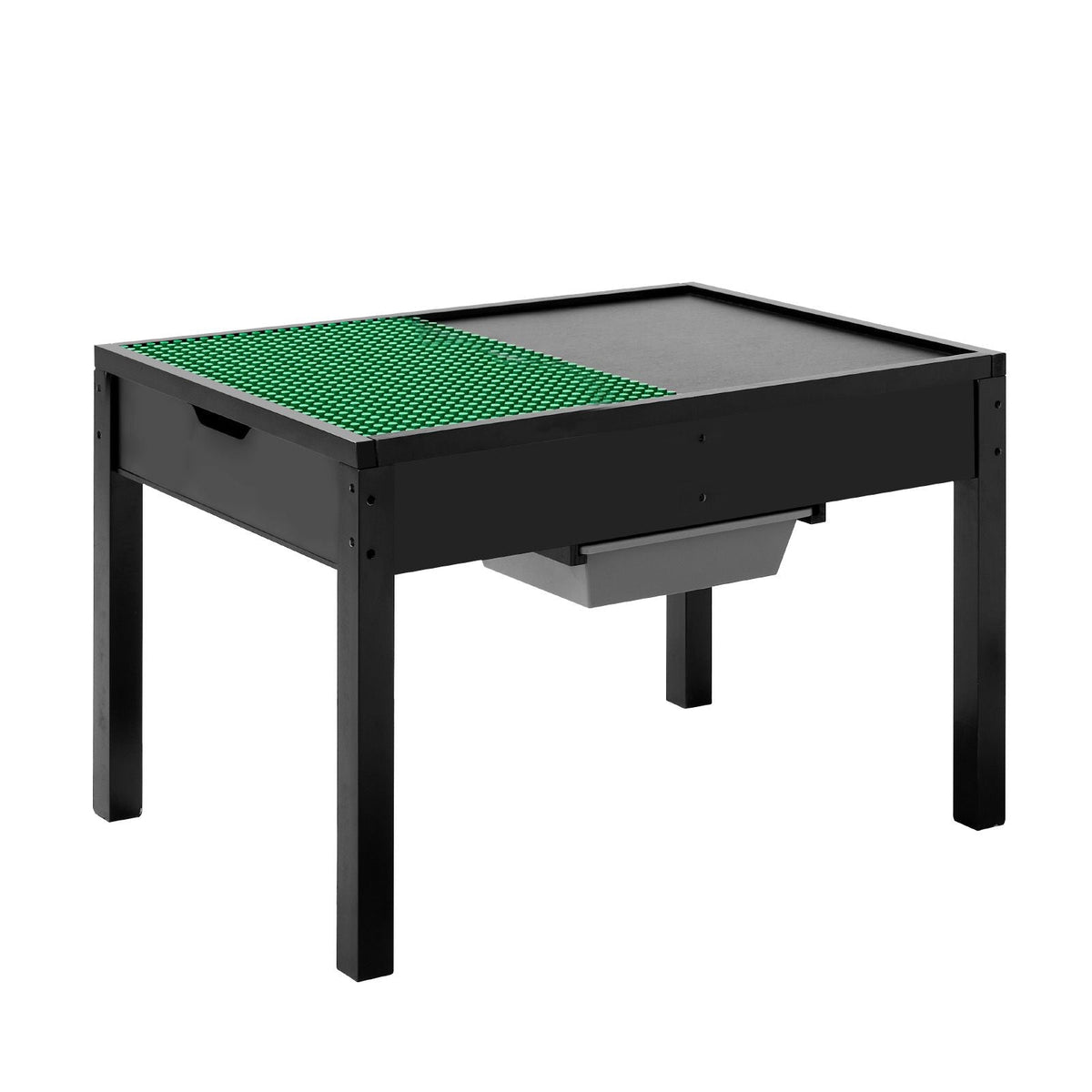 Kids Wooden Activity Table, Building Blocks Double-Sided Tabletop, Multi-Purpose Activity Play Table with 2 Storage Bins for Kids 3+ Years, Large Storage Space, Present for Boys & Girls, Black