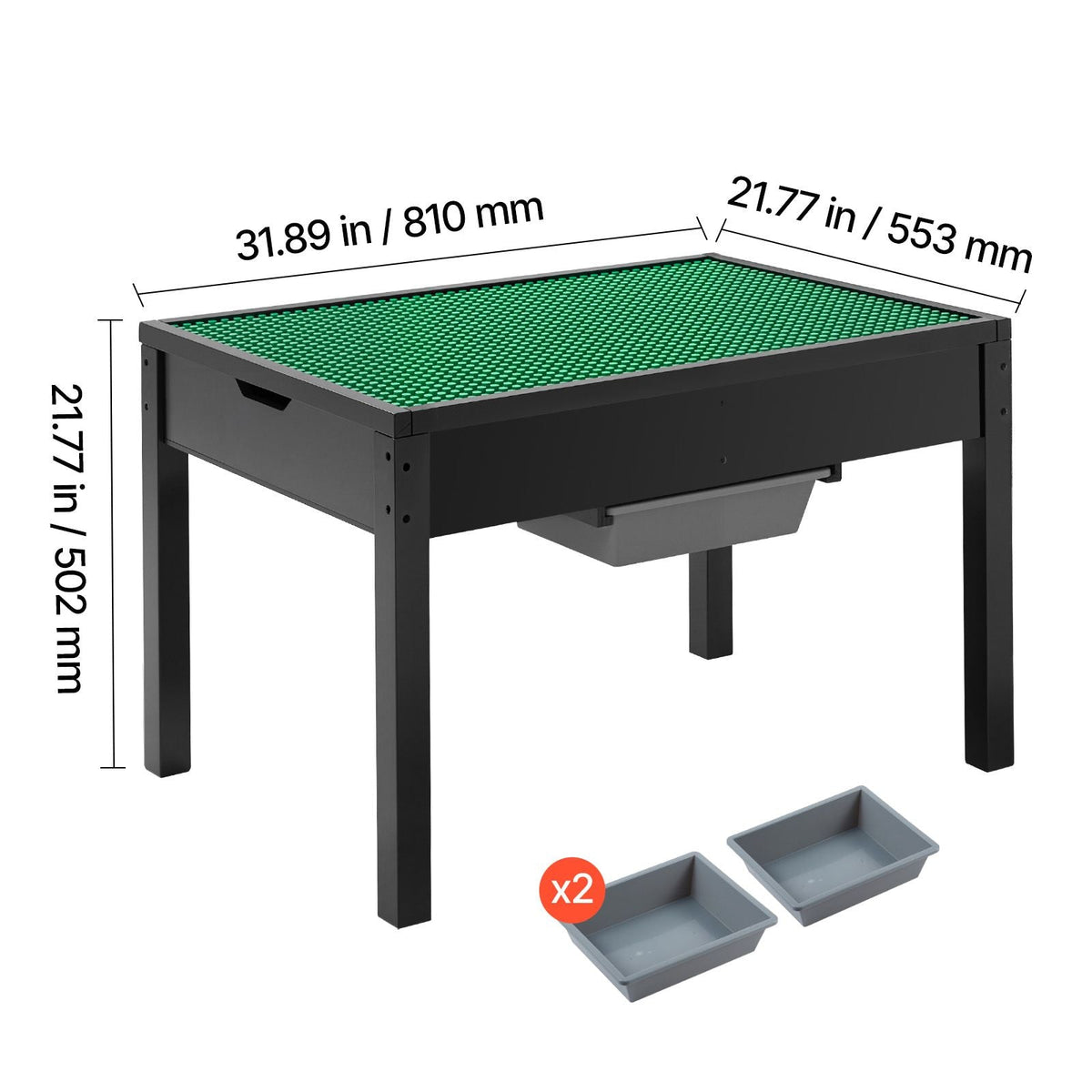 Kids Wooden Activity Table, Building Blocks Double-Sided Tabletop, Multi-Purpose Activity Play Table with 2 Storage Bins for Kids 3+ Years, Large Storage Space, Present for Boys & Girls, Black