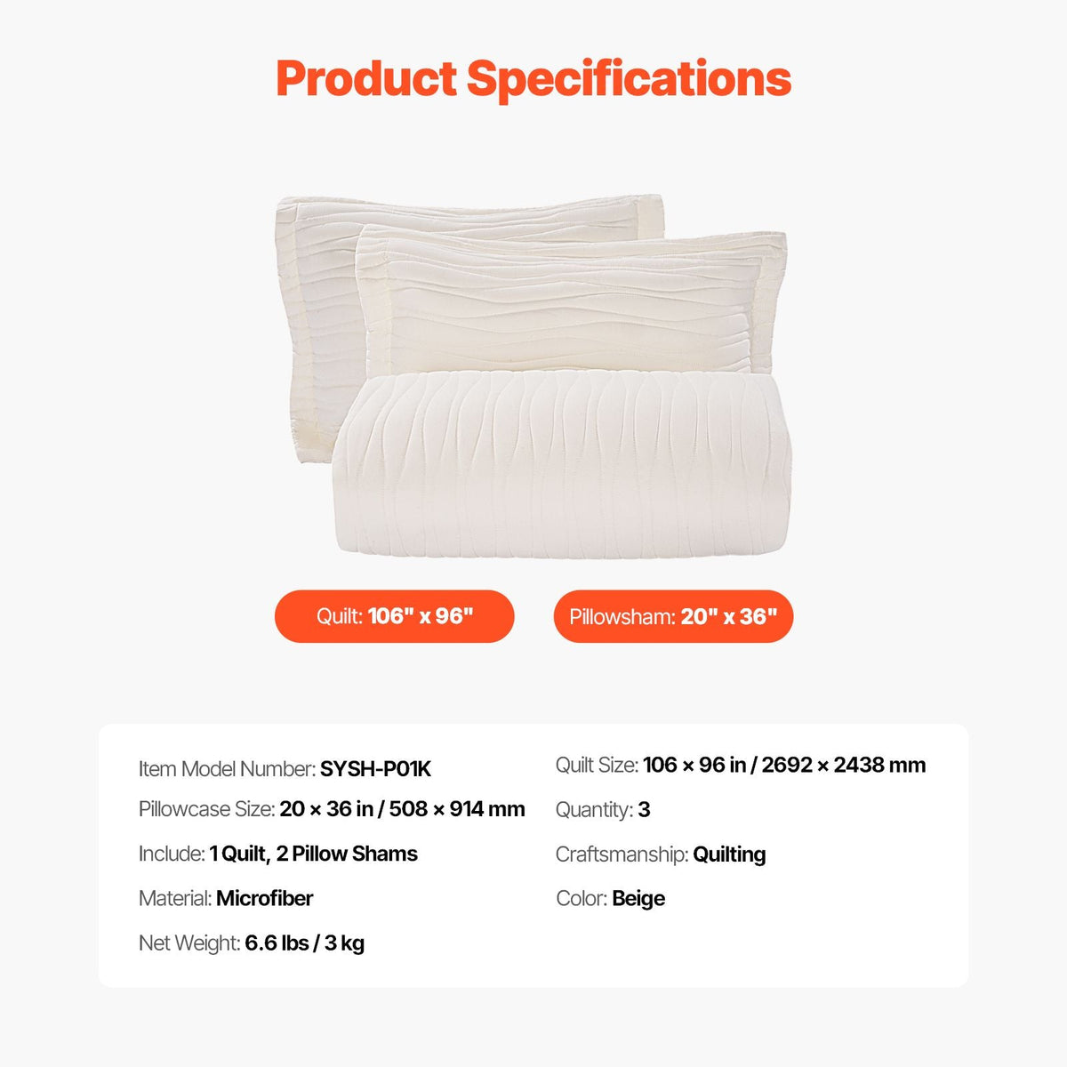 King Quilt Set, 3-Piece Lightweight Comforter, Microfiber King Size Bedding Set, Beige Bedspreads with 1 Quilt and 2 Pillow Shams, Lightweight Bedspread Coverlet Bedding Set, for All Season