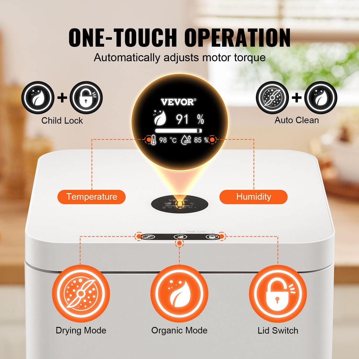 Kitchen Composter, 5 L Electric Composter for Kitchen, Smart Countertop Composter Indoor, Kitchen Food Recycler with 2 Modes, Turn Food Waste into Natural Fertilizer with a Single Button