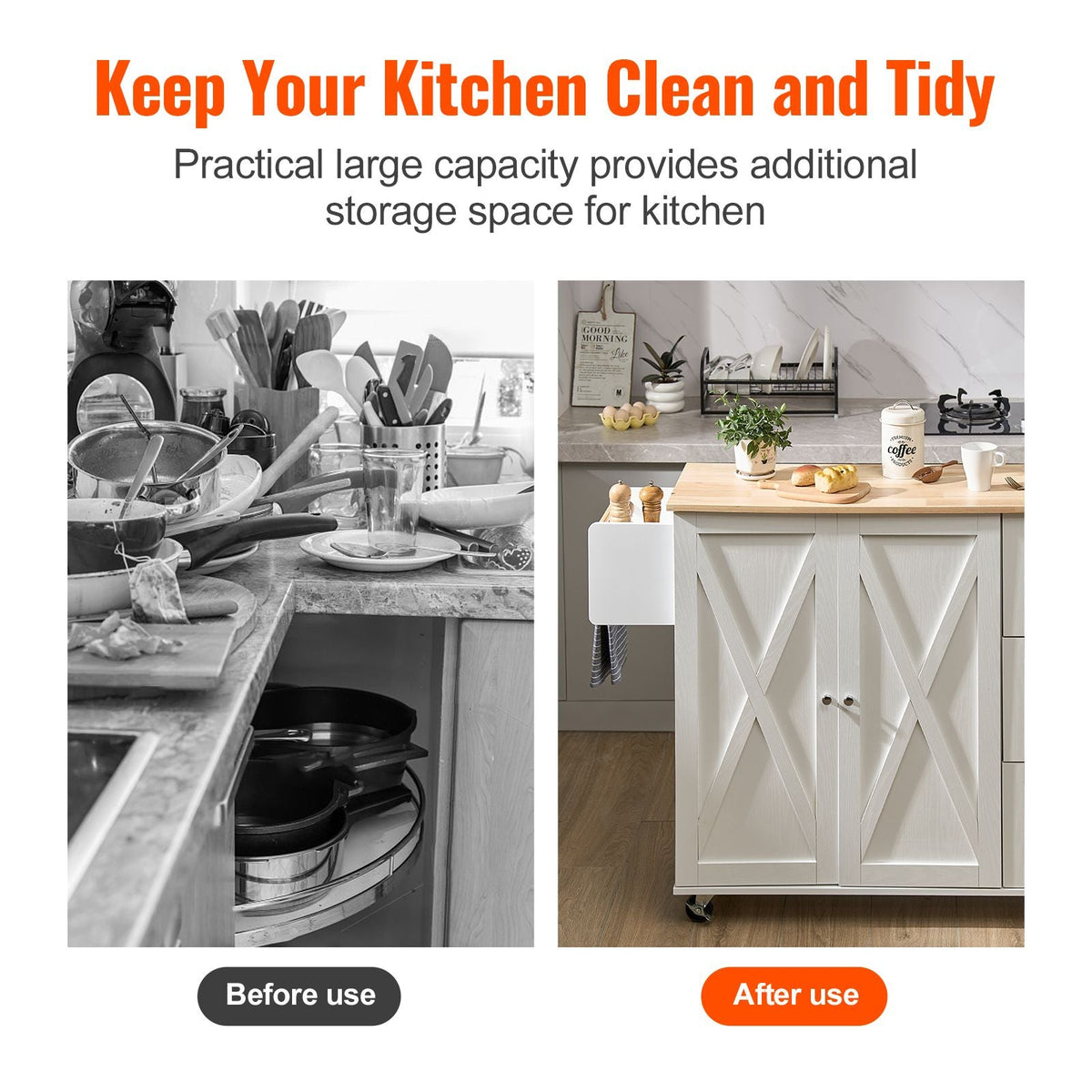 Kitchen Island Cart with Solid Wood Top, 45.3" Width Mobile Carts with Storage Cabinet, Rolling Kitchen Table with Spice Rack, Towel Rack, Drop Leaf and Drawer, Portable Islands on Wheels, White