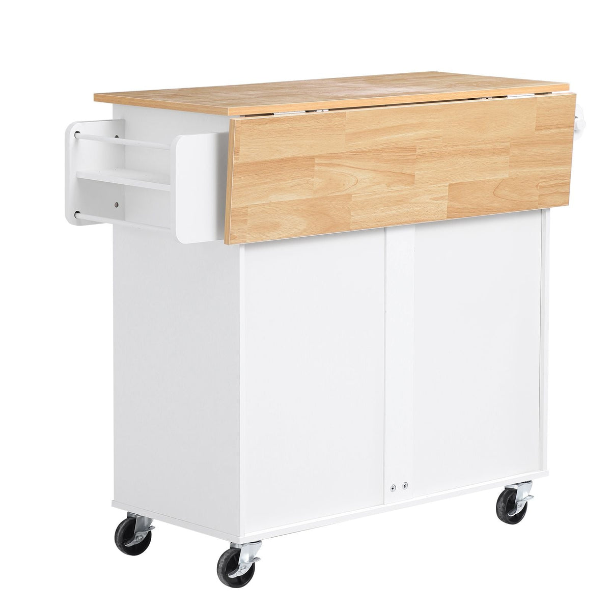 Kitchen Island Cart with Storage, 42.28 in Wide Mobile Rolling Storage Island on Swivel Wheels, with Drawer, Storage Cabinet, Drop Leaf, Spice Rack, Table for Home Dining Room, White