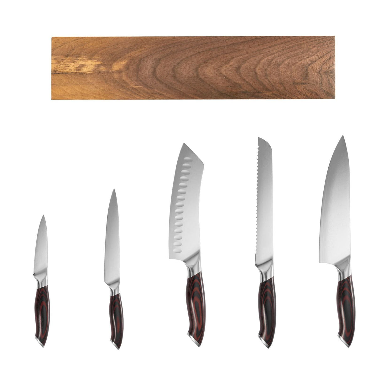 Kitchen Knife Set, 6 Piece High Carbon Stainless Steel Sharp Knife Set, Professional Kitchen Cutlery with Ergonomic Crack-Resistant Handle, and Walnut Finish Powerful Magnetic Knives Holder