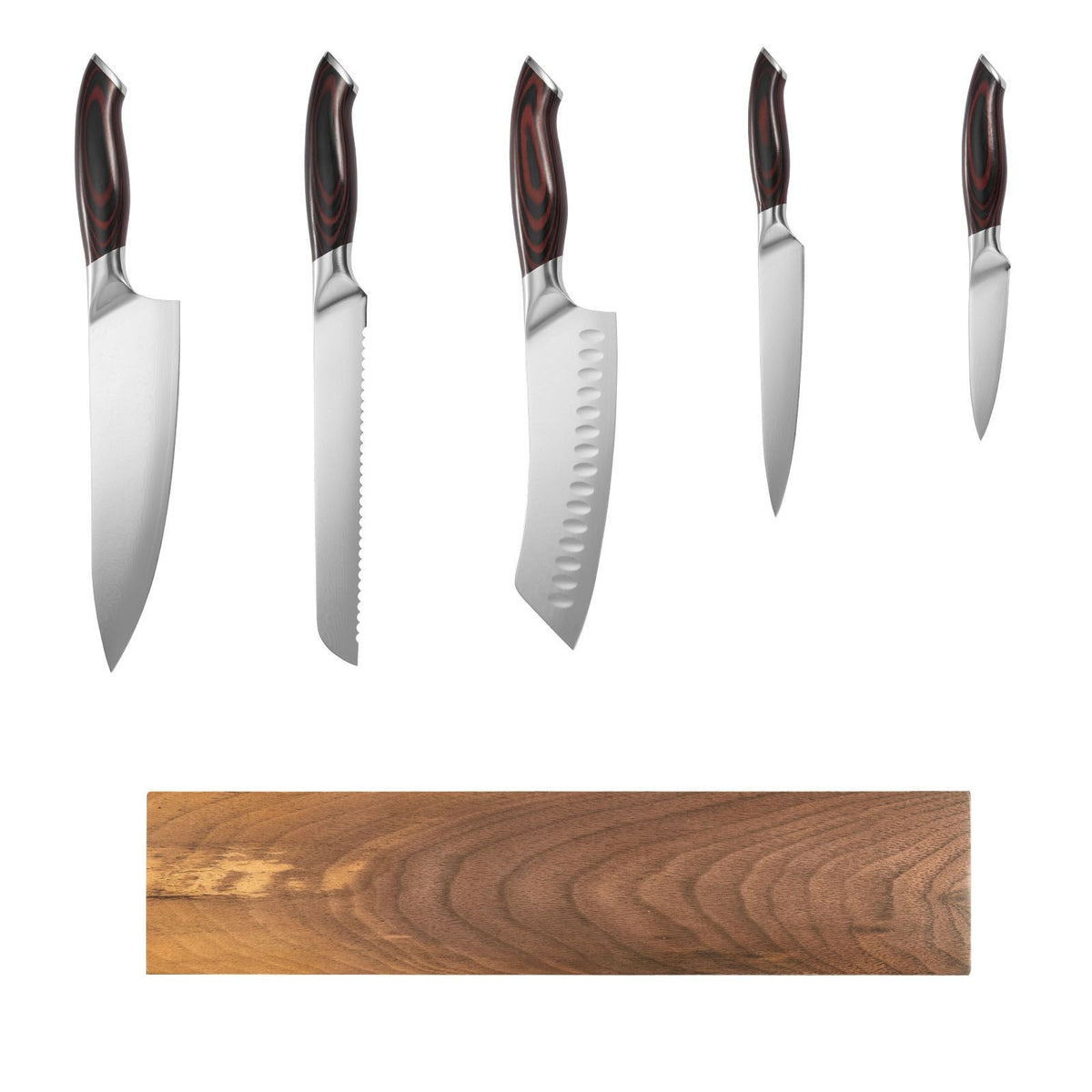 Kitchen Knife Set, 6 Piece High Carbon Stainless Steel Sharp Knife Set, Professional Kitchen Cutlery with Ergonomic Crack-Resistant Handle, and Walnut Finish Powerful Magnetic Knives Holder
