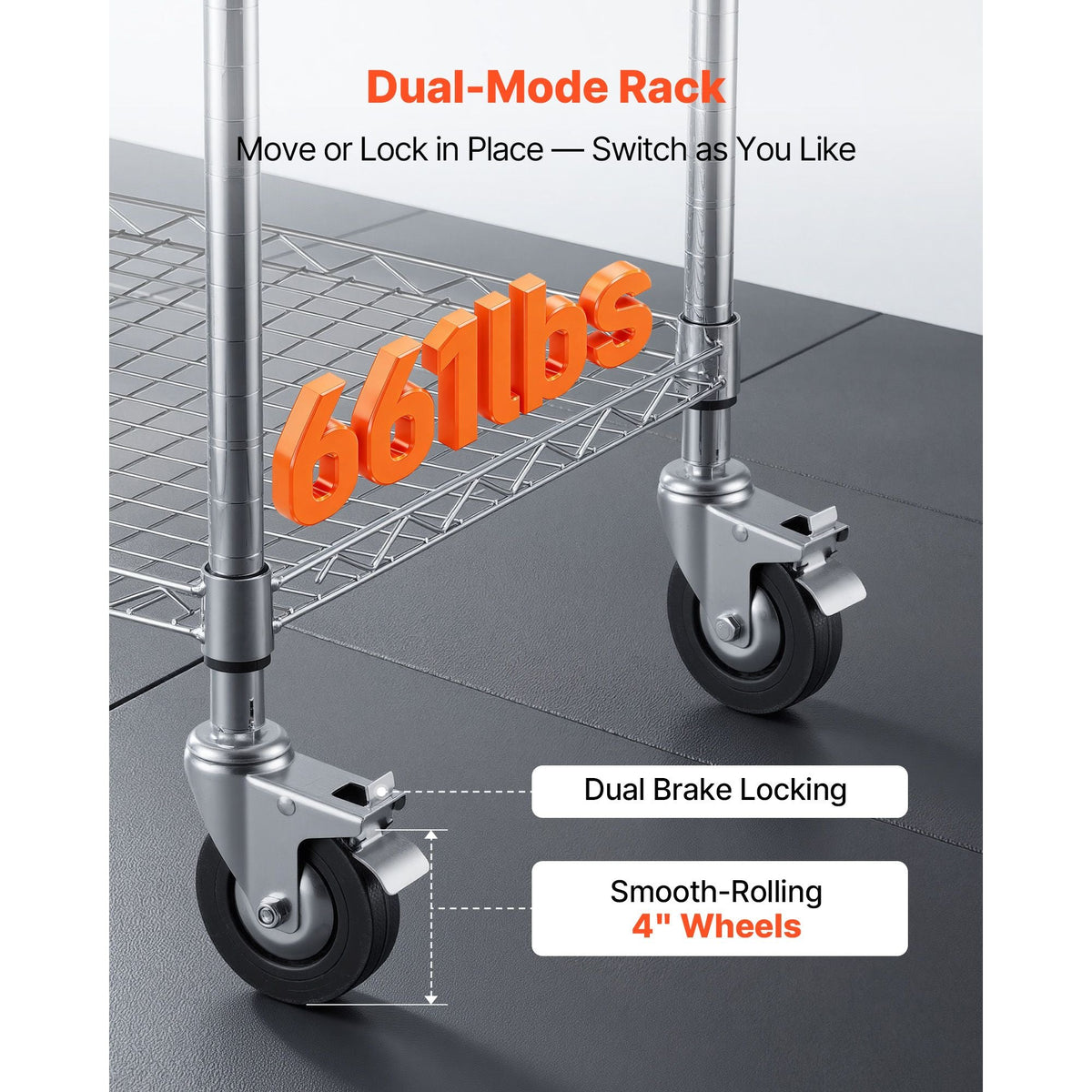 Kitchen Utility Cart, 3 Tier Heavy Duty Adjustable Wire Storage Rack with Wood Tabletop and Handle Bar, Rolling Portable Service Trolley on Wheels, 661 lbs Steel Work Table, 30x18x36 in