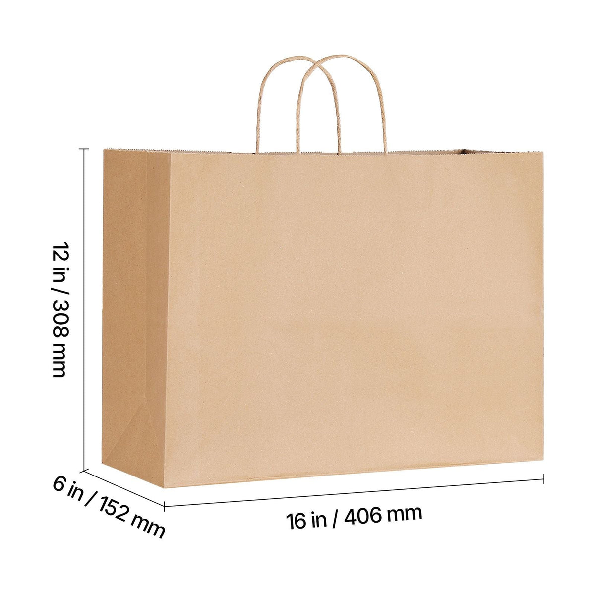 Kraft Paper Bags with Handles, 100Pcs 16 x 6 x 12 in, Large Paper Grocery Bags, Reusable & Recycled Take-Out Sacks, Plain Party Bag Bulk for Birthday, Wedding, Business, Goody, Brown