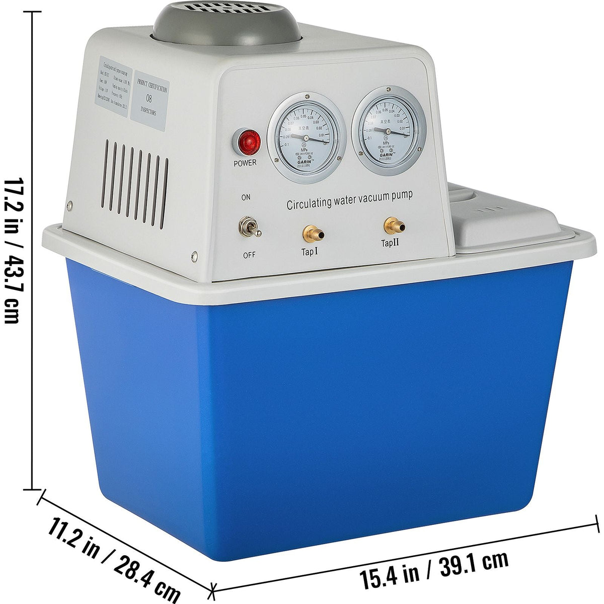 Lab Multi-Purpose Water Circulating Vacuum Pump,15L, with 2 Off-Gas Taps,Stainless Vacuum Pump 180W 110V,Anti-Corrosion Pump Lab Chemistry Equipment