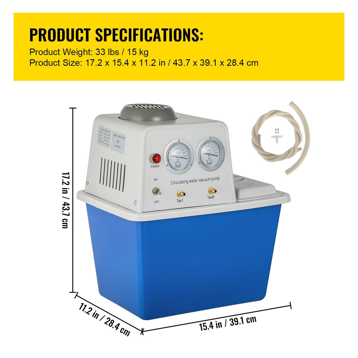 Lab Multi-Purpose Water Circulating Vacuum Pump,15L, with 2 Off-Gas Taps,Stainless Vacuum Pump 180W 110V,Anti-Corrosion Pump Lab Chemistry Equipment