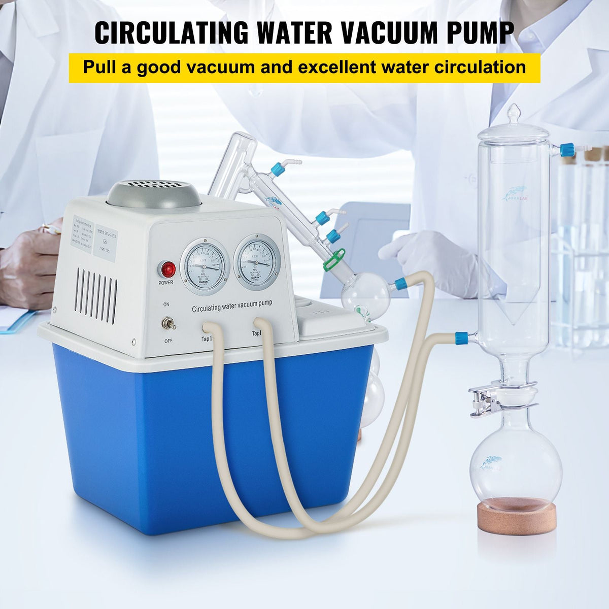 Lab Multi-Purpose Water Circulating Vacuum Pump,15L, with 2 Off-Gas Taps,Stainless Vacuum Pump 180W 110V,Anti-Corrosion Pump Lab Chemistry Equipment