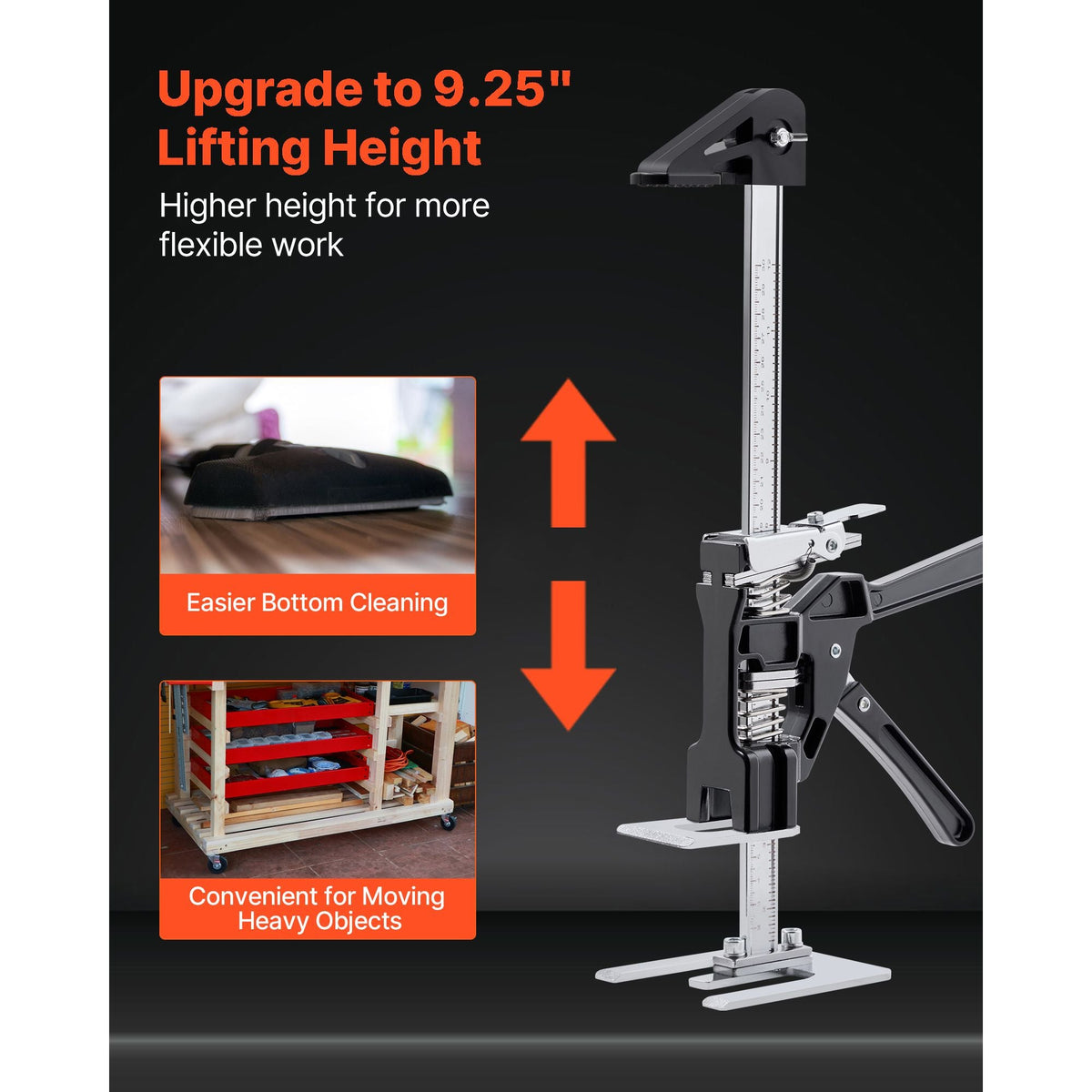 Labor Saving Arm Jack, 2 PCS 440 lbs Bearing Capacity, Lifting up to 9.3", Metal Hand Lifting Jack Tool with Magnetic Level, 2 Adjustment Modes, for Door, Window, Furniture, Woodworking, Black