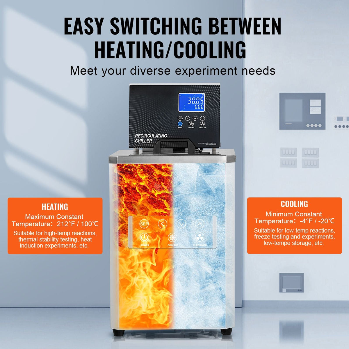 Laboratory Chiller Circulator, 6L Chiller Lab Low Temperature Cooling Liquid, -4 to 212 F Circulator Pump Chiller, LCD Display, 304 Stainless Steel Water Bath Recirculating Water Cooling Chiller