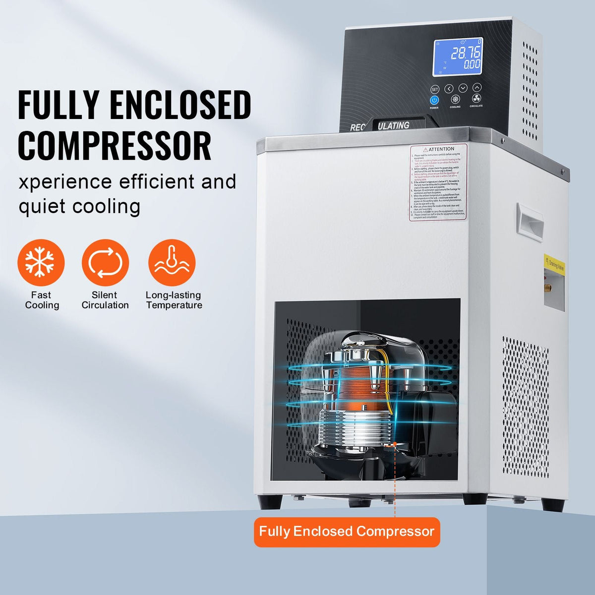 Laboratory Chiller Circulator, 6L Chiller Lab Low Temperature Cooling Liquid, -4 to 212 F Circulator Pump Chiller, LCD Display, 304 Stainless Steel Water Bath Recirculating Water Cooling Chiller