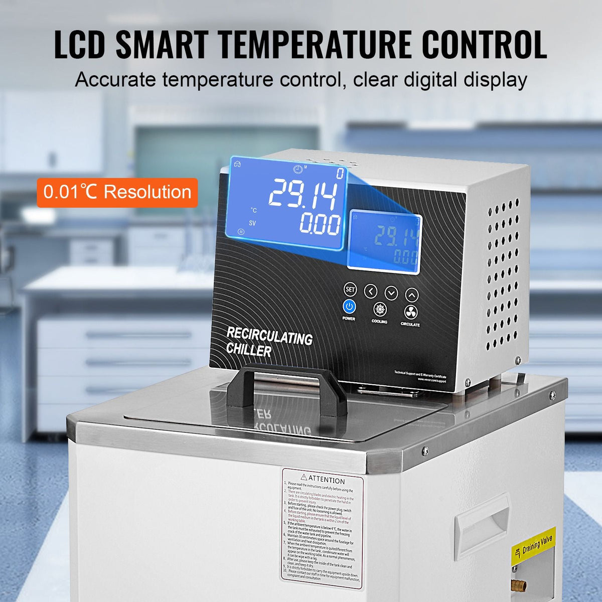 Laboratory Chiller Circulator, 6L Chiller Lab Low Temperature Cooling Liquid, -4 to 212 F Circulator Pump Chiller, LCD Display, 304 Stainless Steel Water Bath Recirculating Water Cooling Chiller