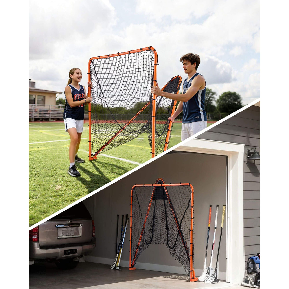 Lacrosse Goal, 6' x 6' Lacrosse Net, Folding Portable Backyard Lacrosse Training Equipment, Steel Frame Training Net, Quick & Easy Setup Lacrosse Goal, Perfect for Youth Adult Training, Orange