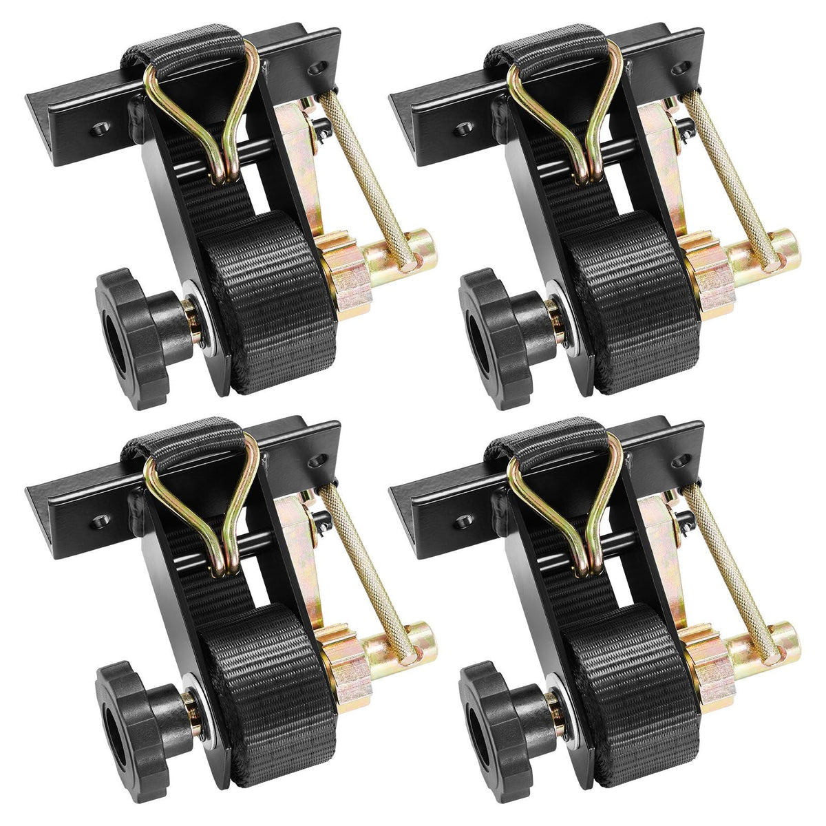 Ladder Rack Ratchet Straps, Black Square Tube Mount, 1.5 in Wide x 7.4 ft Long Black Ladder Rack Straps with Double J-Hooks, 500 lbs Load Heavy Duty, Cargo Buckle Lock Strap (4 Pack)