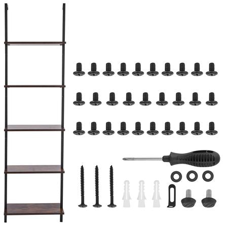 Ladder Shelf, 5-Tier Bookshelf 17.3x11.8in, Open Wall-Mounted Ladder Shelf with Metal Frame,Storage Rack Sundries Holder for Kitchen Bedroom Bathroom Living Room, Black