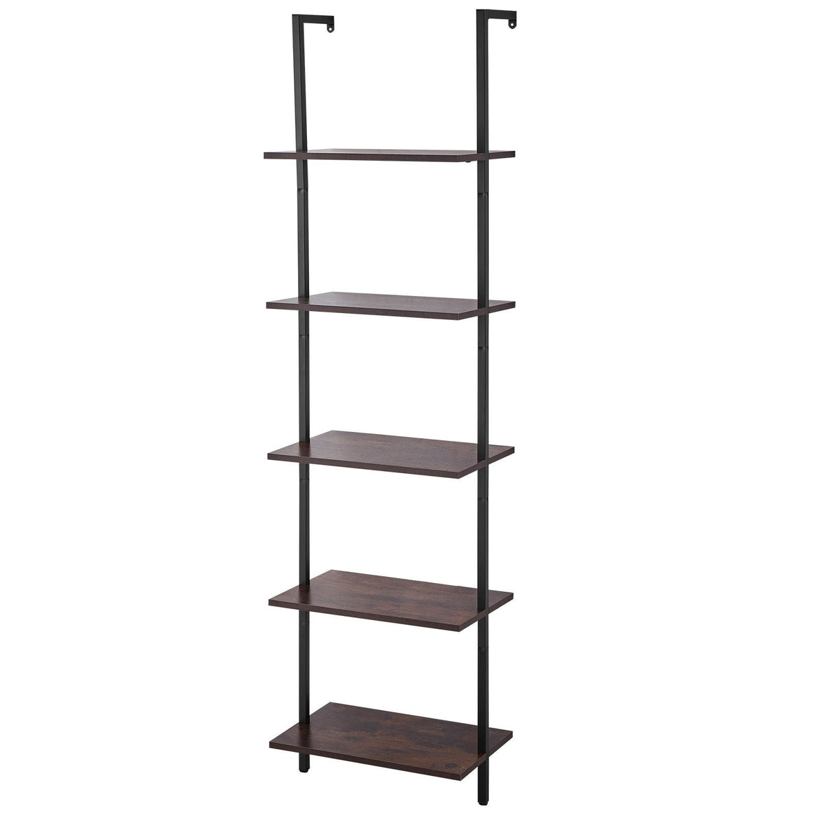 Ladder Shelf, 5-Tier Bookshelf 17.3x11.8in, Open Wall-Mounted Ladder Shelf with Metal Frame,Storage Rack Sundries Holder for Kitchen Bedroom Bathroom Living Room, Black