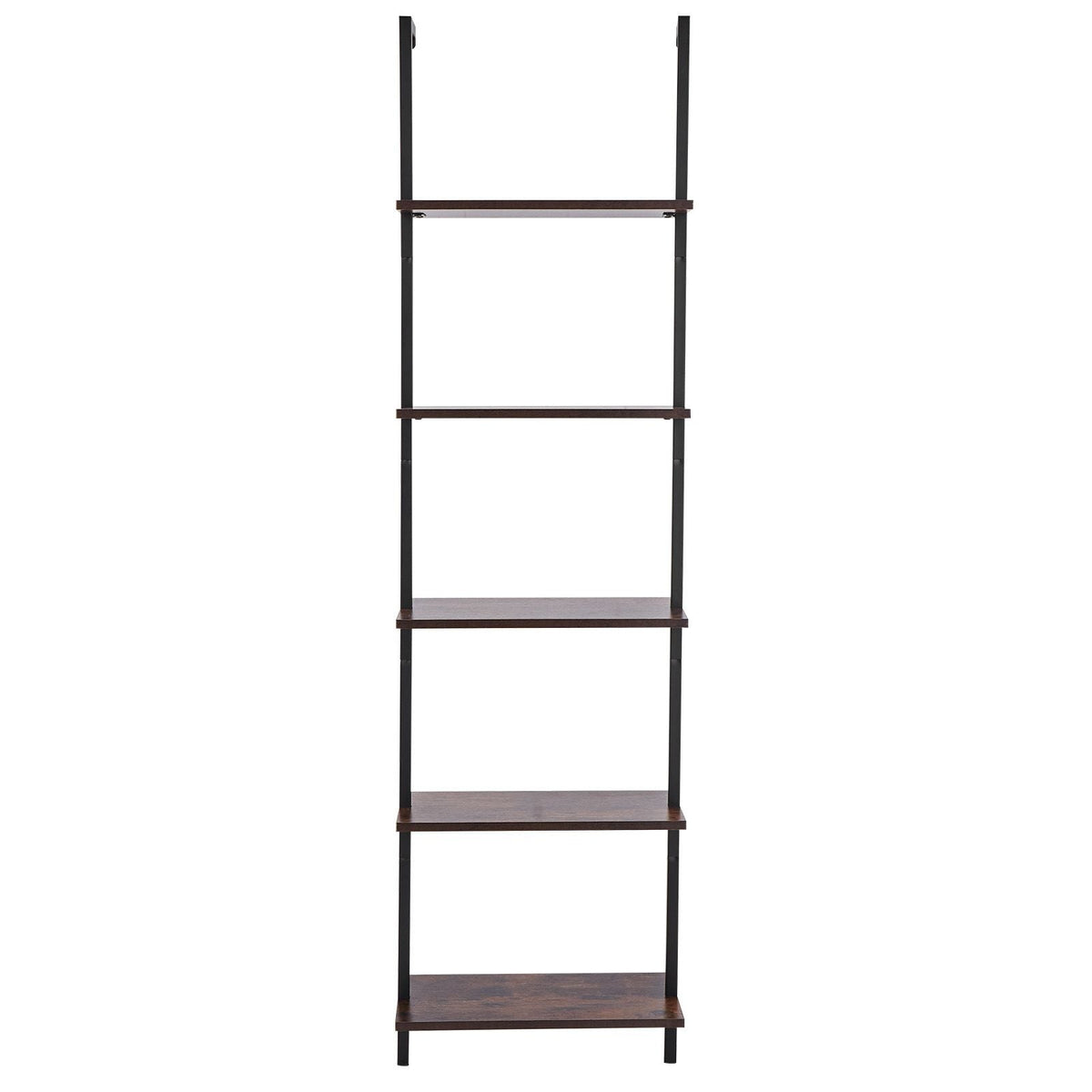Ladder Shelf, 5-Tier Bookshelf 17.3x11.8in, Open Wall-Mounted Ladder Shelf with Metal Frame,Storage Rack Sundries Holder for Kitchen Bedroom Bathroom Living Room, Black