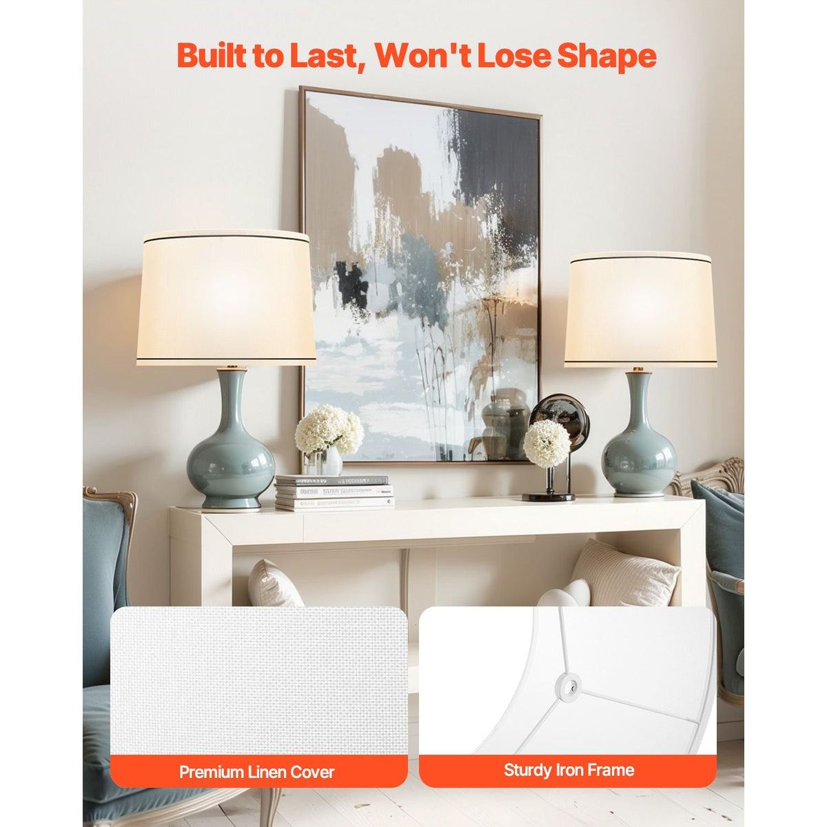 Lamp Shade 2 Set, 11 in Top x 13 in Bottom x 10 in High (Spider Fitter), Medium Lampshade with Harp, Replacement Lamp Shade for Table & Floor Lamps Pendant Lights, White with Black Edge