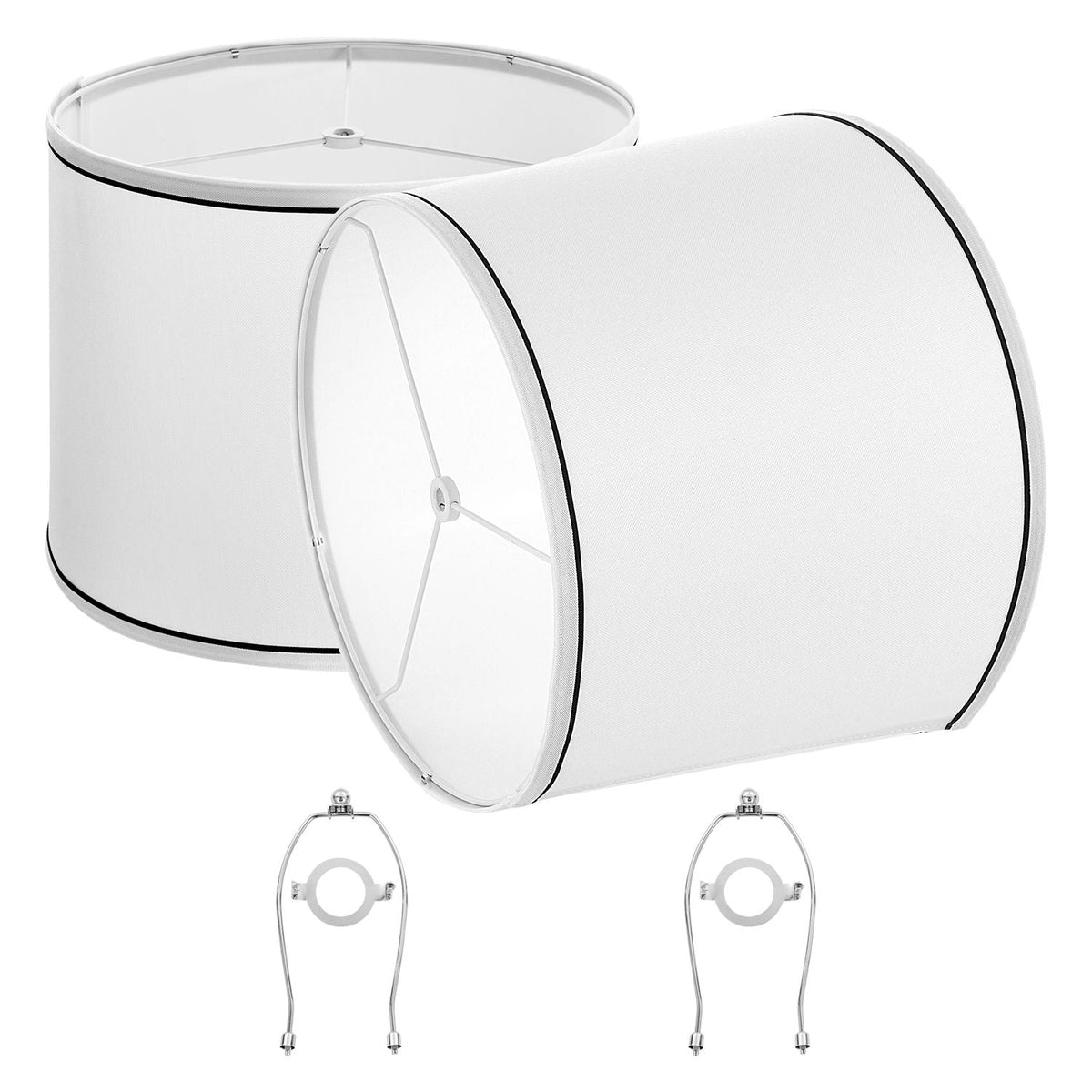 Lamp Shade 2 Set, 11 in Top x 13 in Bottom x 10 in High (Spider Fitter), Medium Lampshade with Harp, Replacement Lamp Shade for Table & Floor Lamps Pendant Lights, White with Black Edge